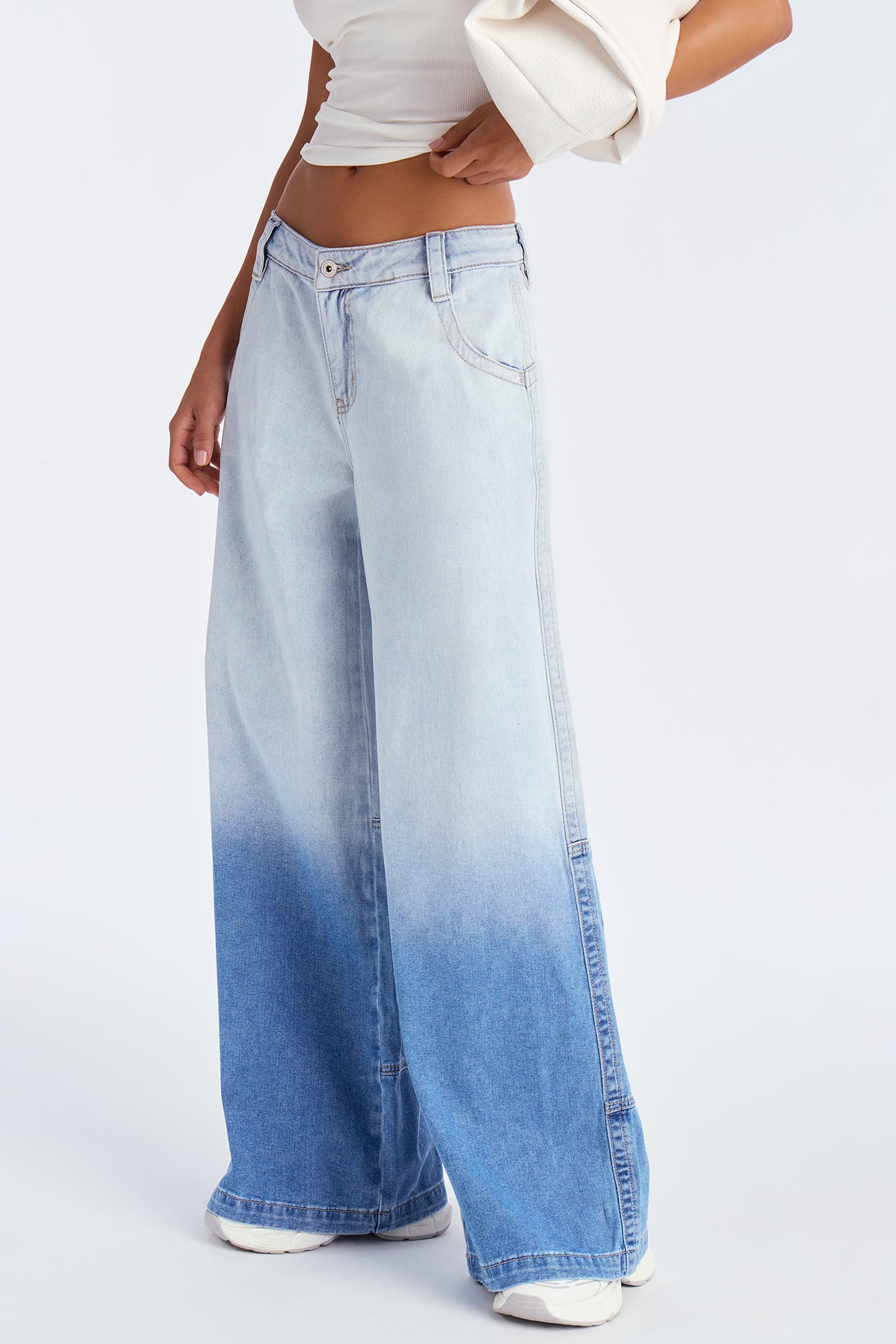 Hard To Find Ombre Wide Leg Jeans - Light Wash