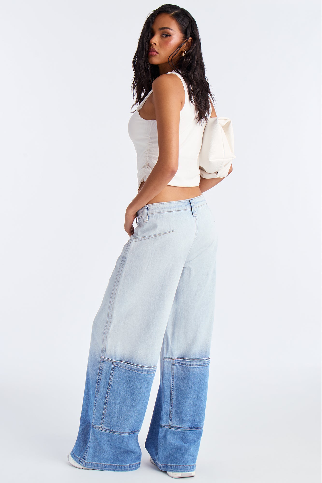 Hard To Find Ombre Wide Leg Jeans - Light Wash