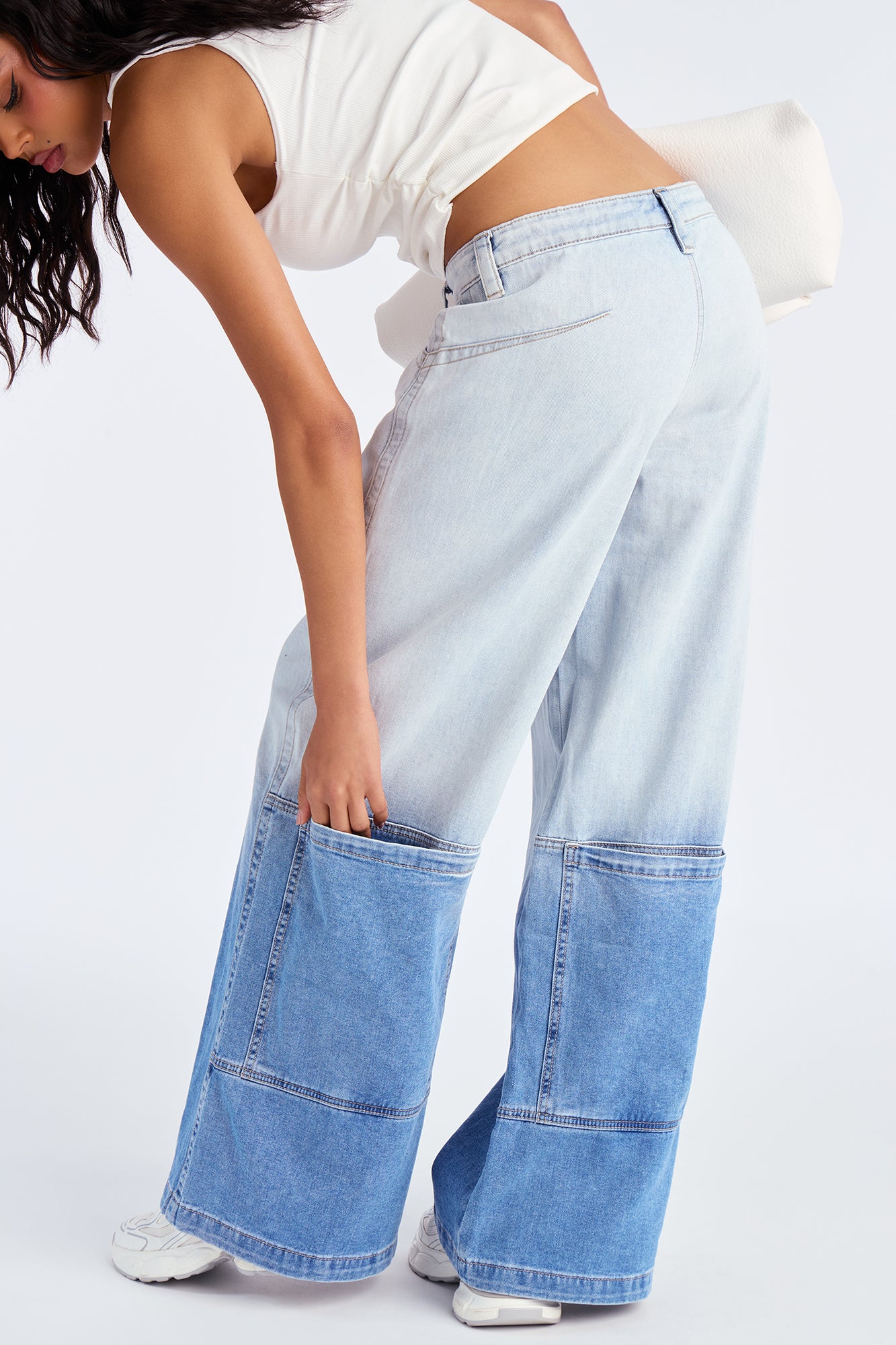Hard To Find Ombre Wide Leg Jeans - Light Wash