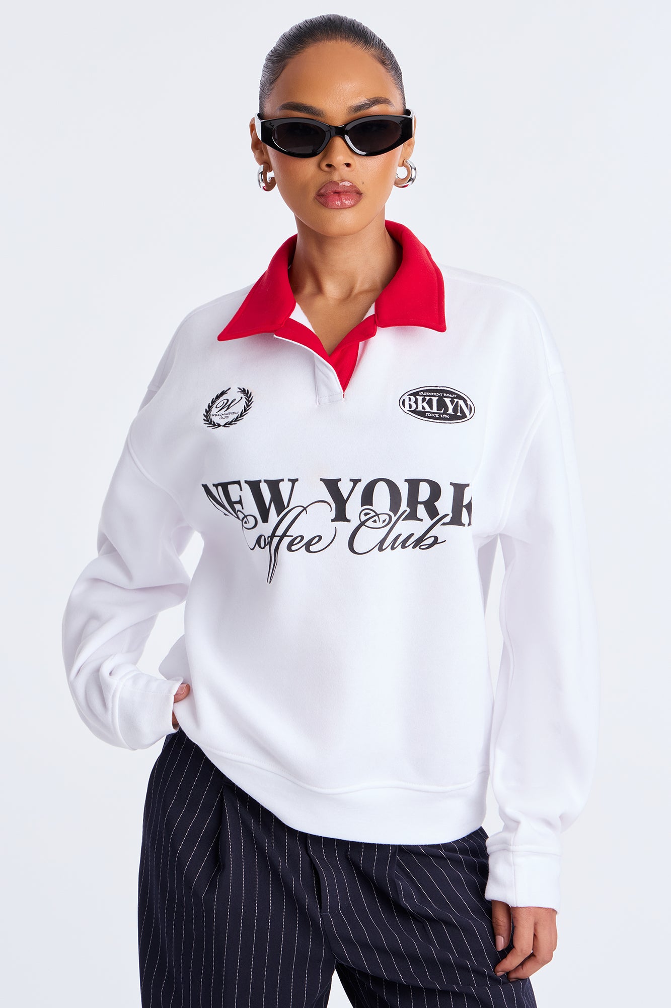 NYC Coffee Club Fleece Rugby Sweatshirt - White