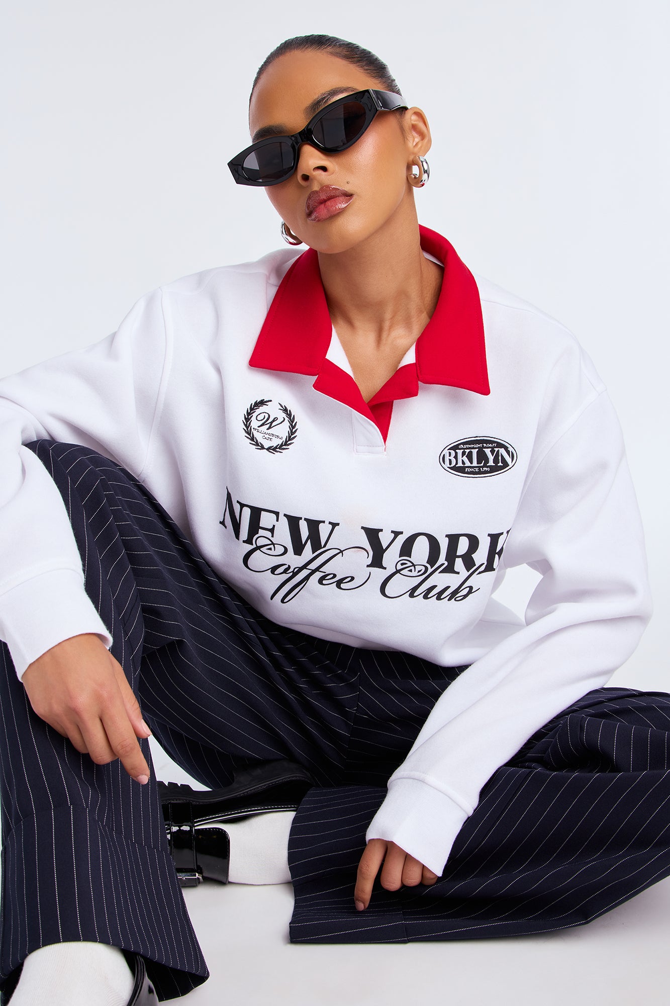 NYC Coffee Club Fleece Rugby Sweatshirt - White
