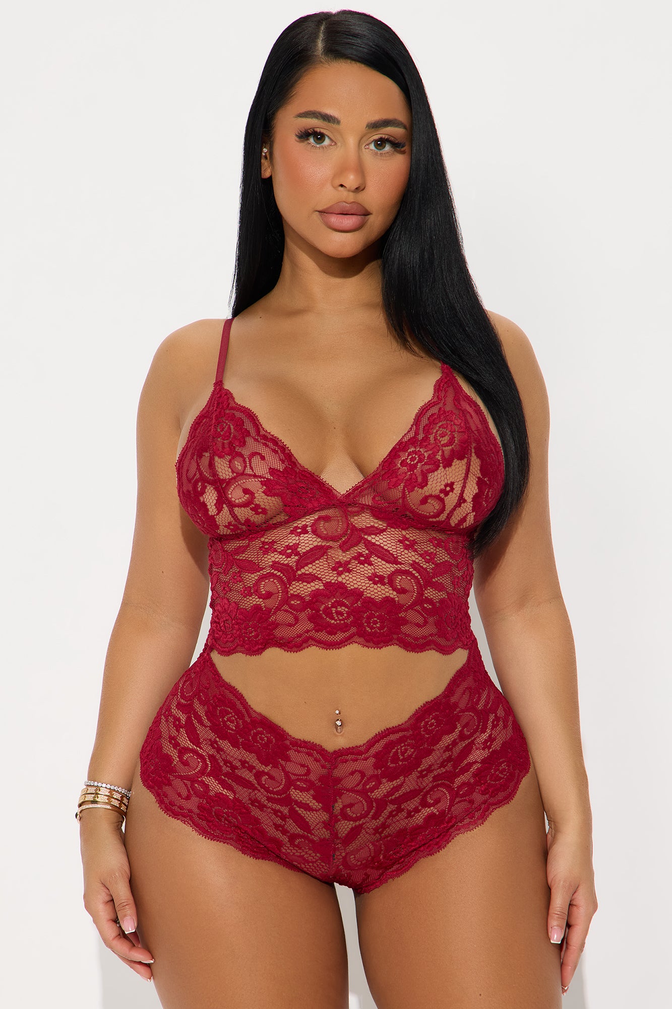 Eye On You 2 Piece Lace Boyshort Set - Burgundy