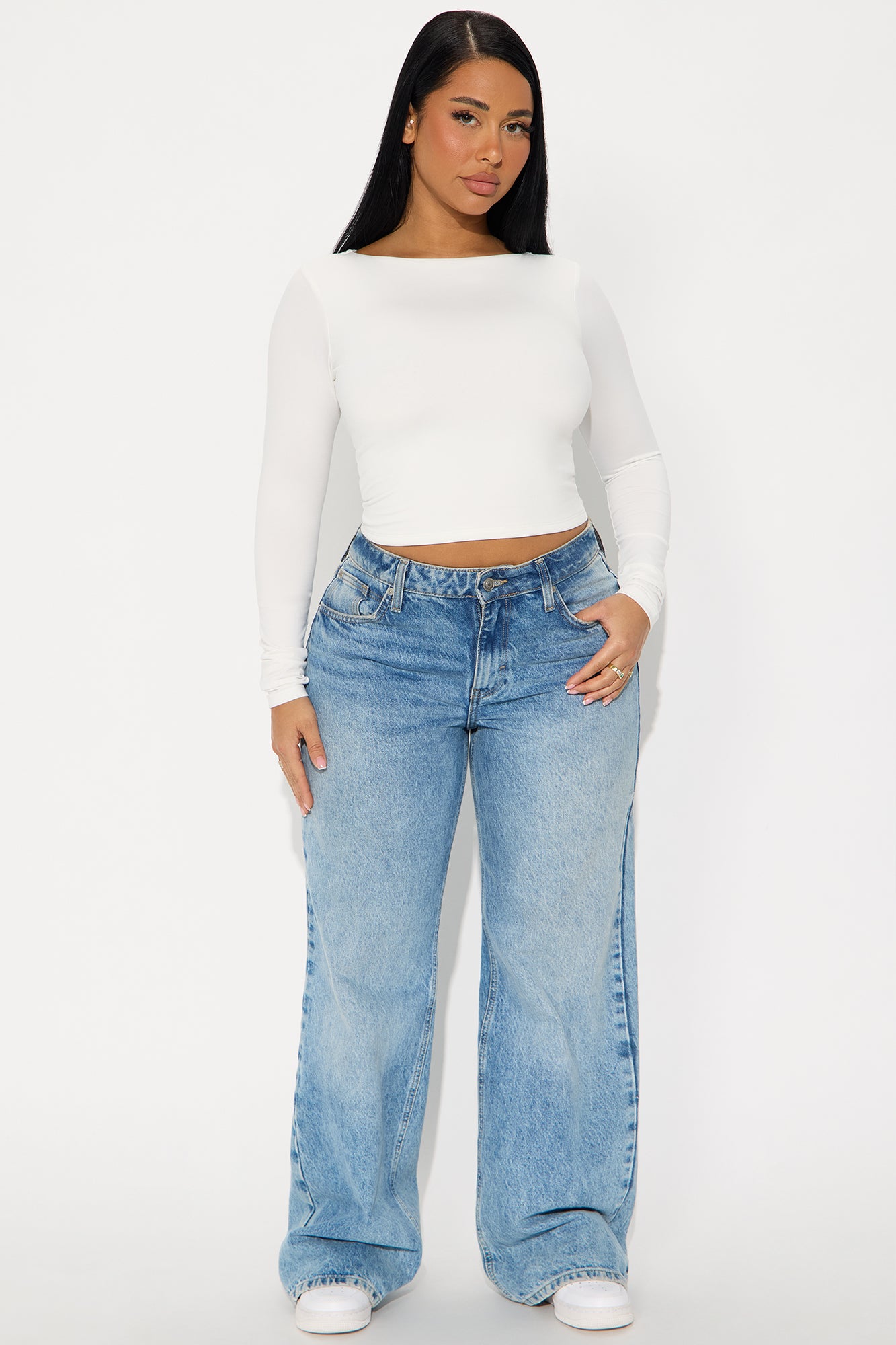 Mallory Long Sleeve Boat Neck Baby Tee - Off White