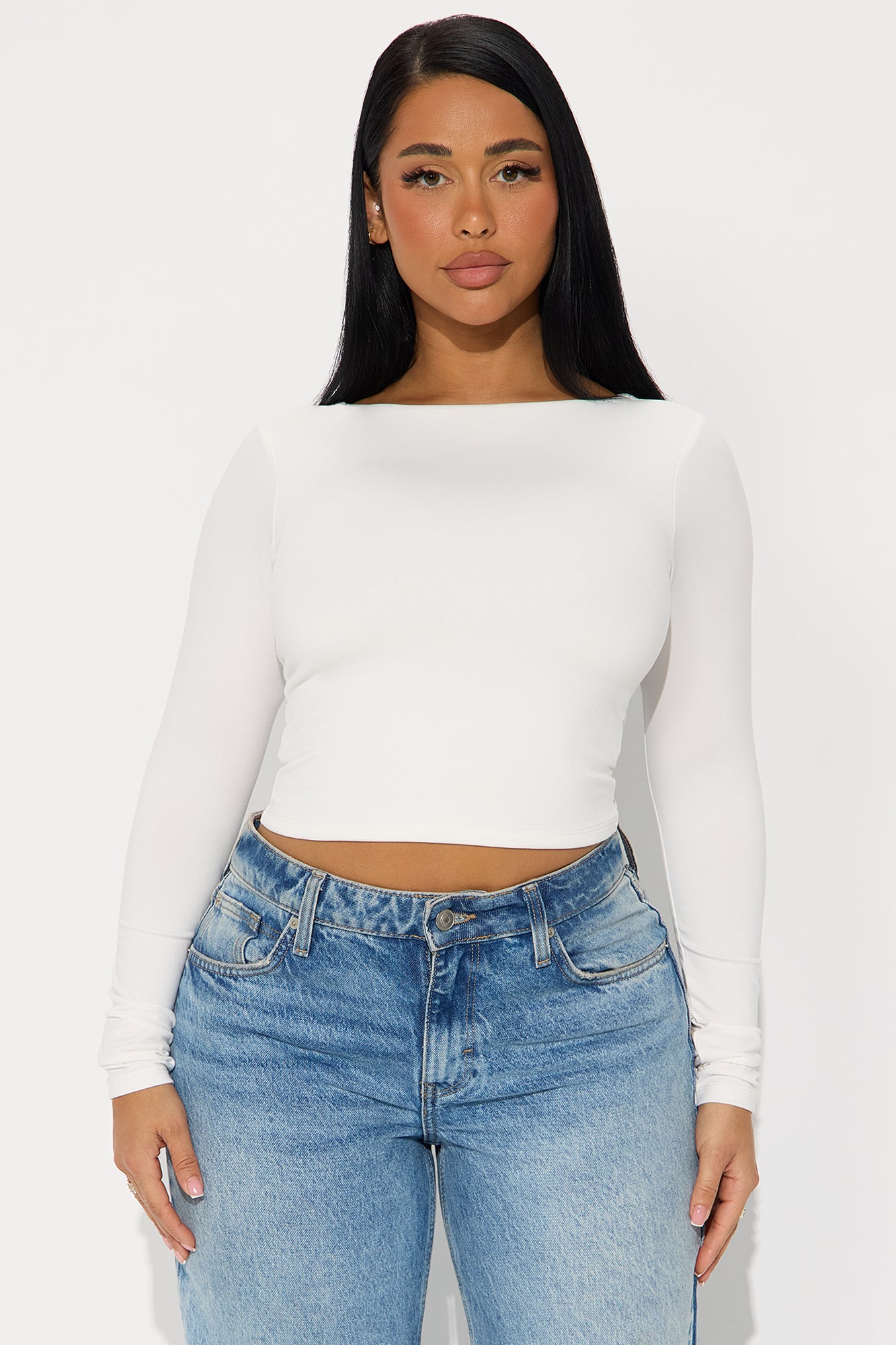 Mallory Long Sleeve Boat Neck Baby Tee - Off White