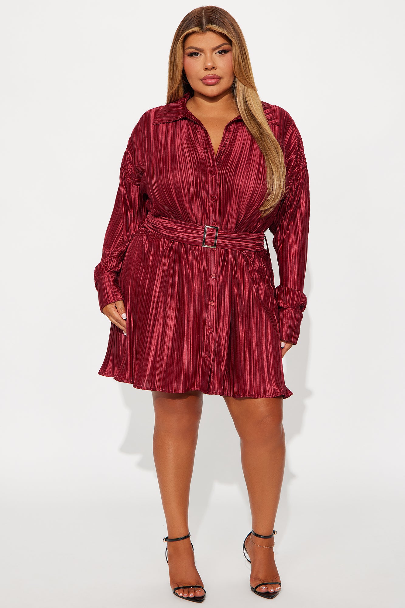 Hot Off The Press Pleated Satin Mini Dress - Wine