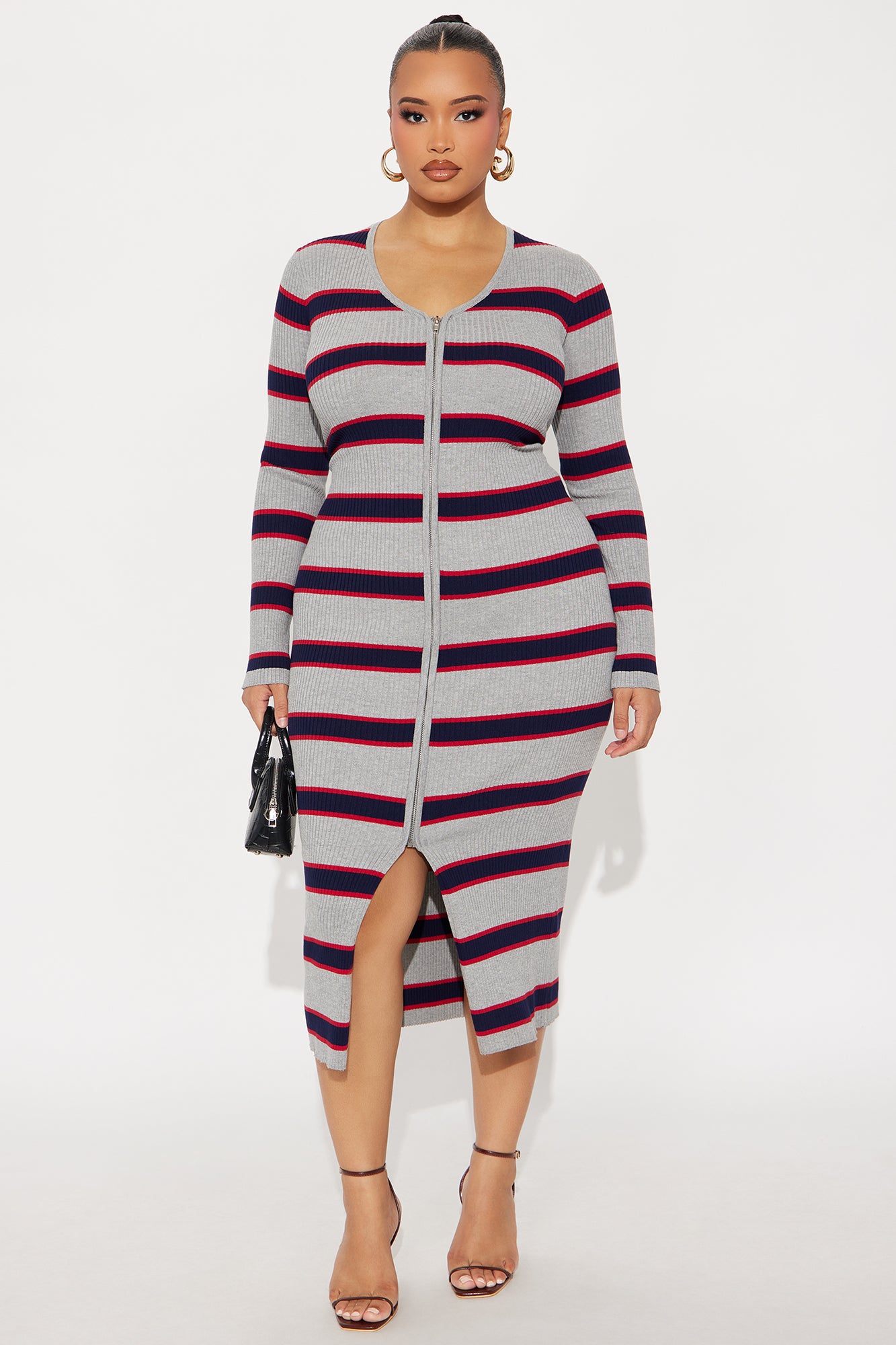 Fierce Mode Striped Midi Dress - Grey/combo