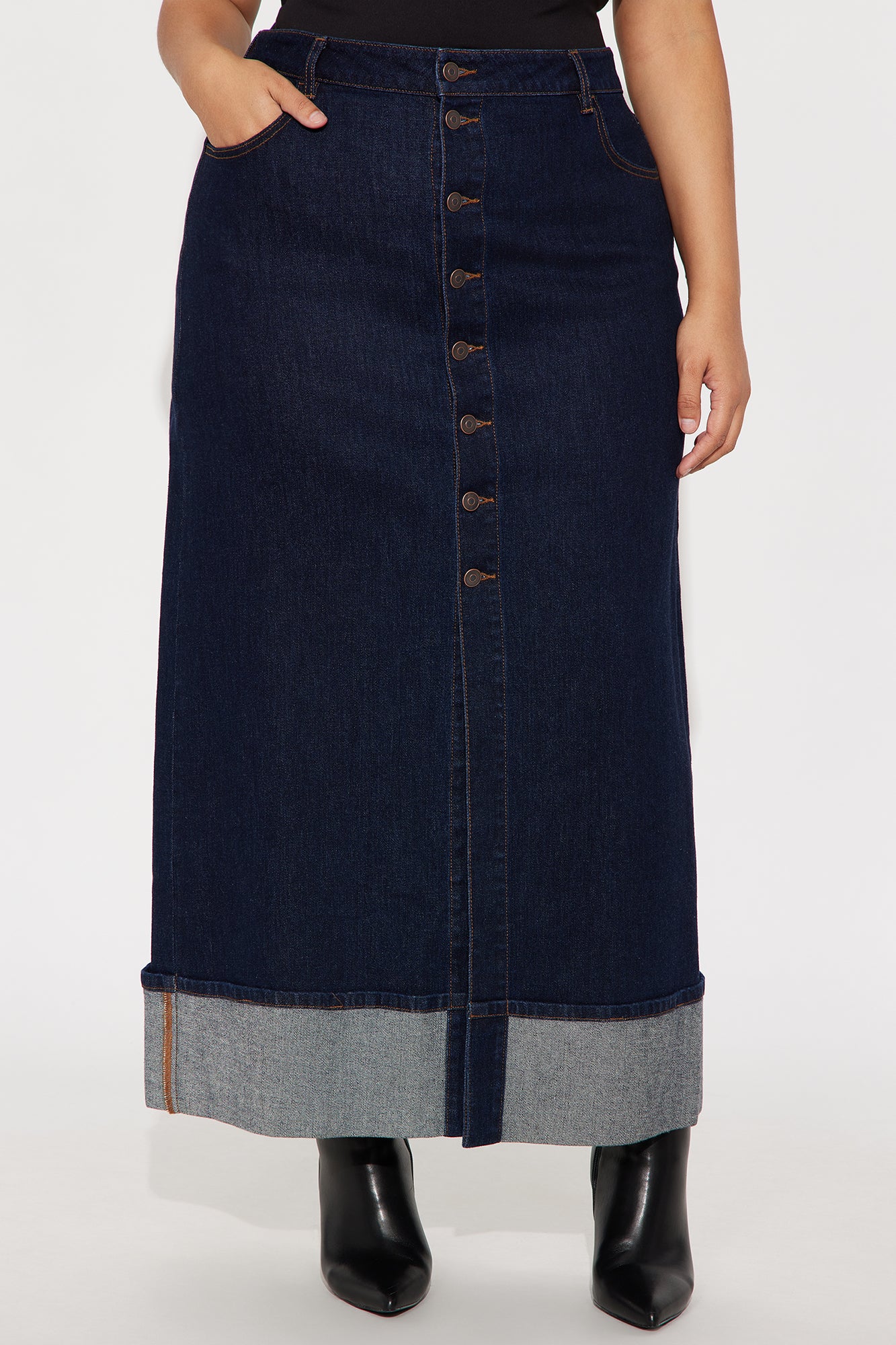 Loulou Mid Rise Denim Cuffed Hem Ankle Maxi Skirt - Rinse Blue Wash
