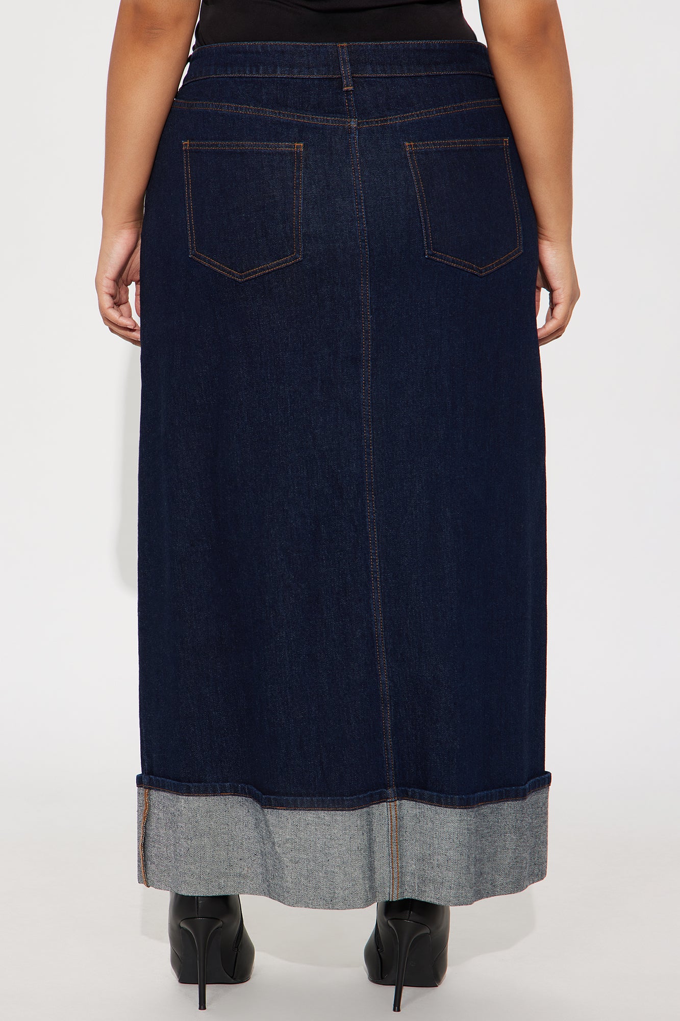 Loulou Mid Rise Denim Cuffed Hem Ankle Maxi Skirt - Rinse Blue Wash