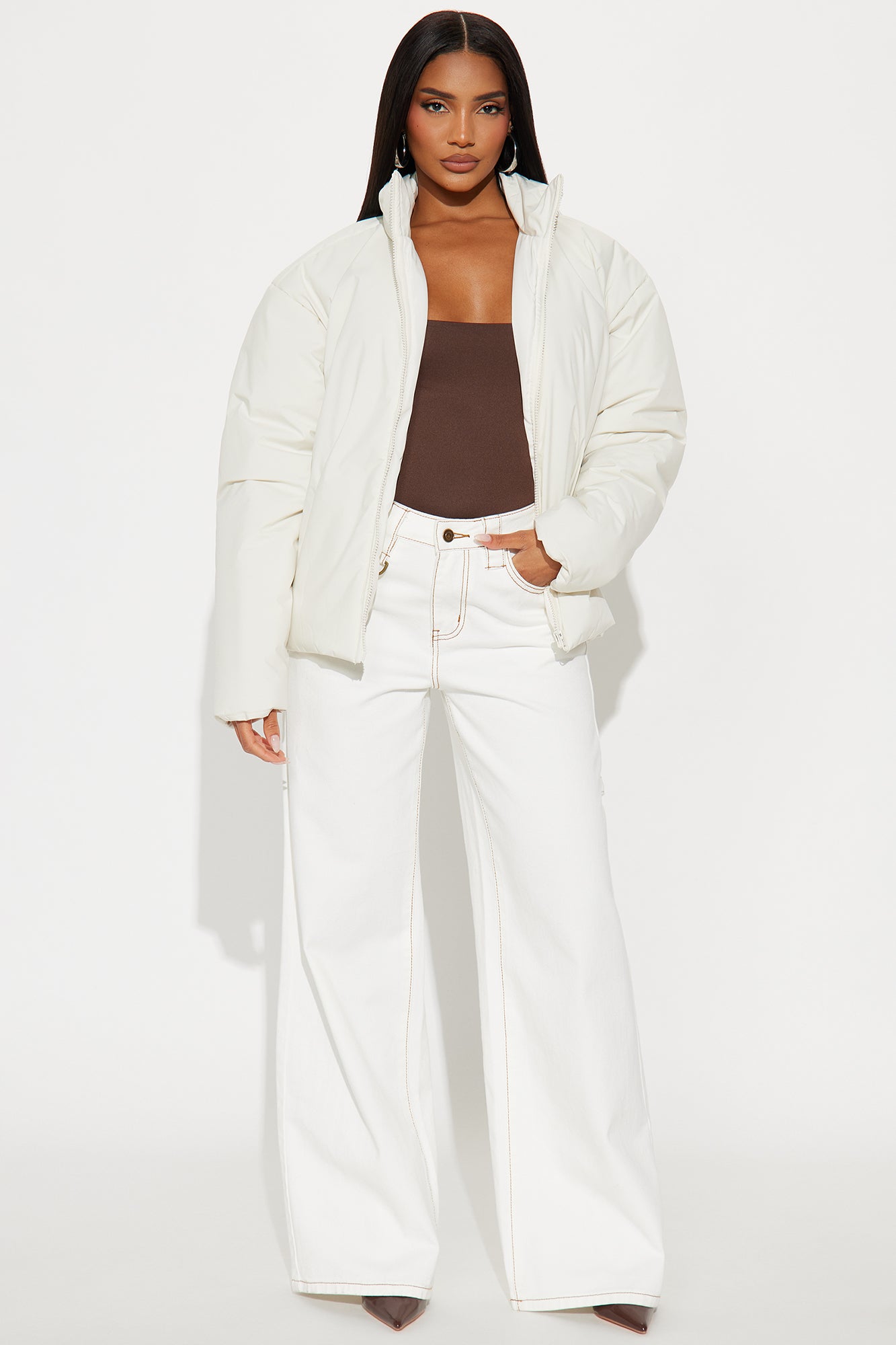 Notable Flex Nylon Puffer Jacket - Bone