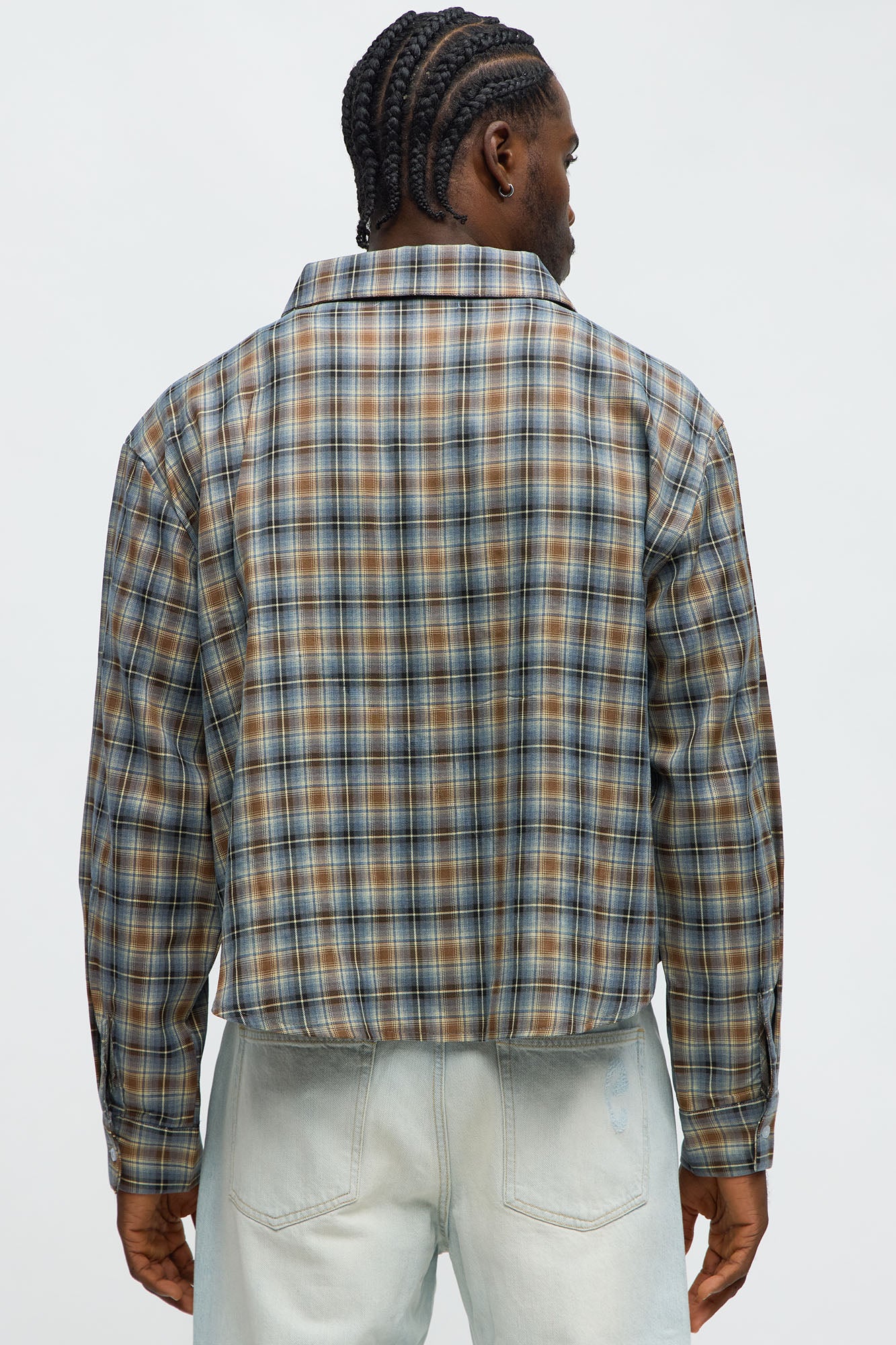 Cropped Starlit Rhinestone Plaid Flannel - Blue/combo