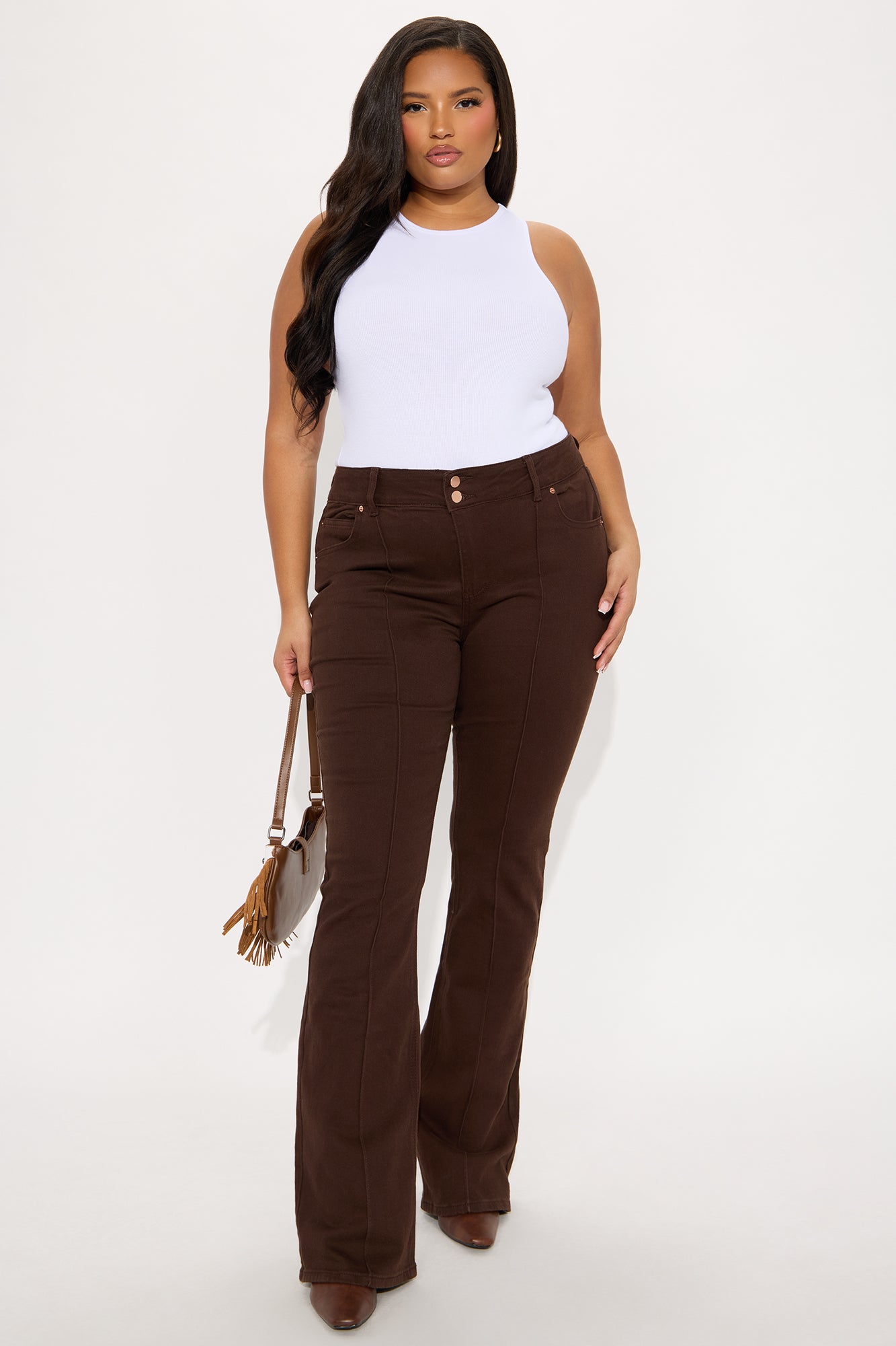 Tall London Low Rise Pintuck Flare Jeans - Brown