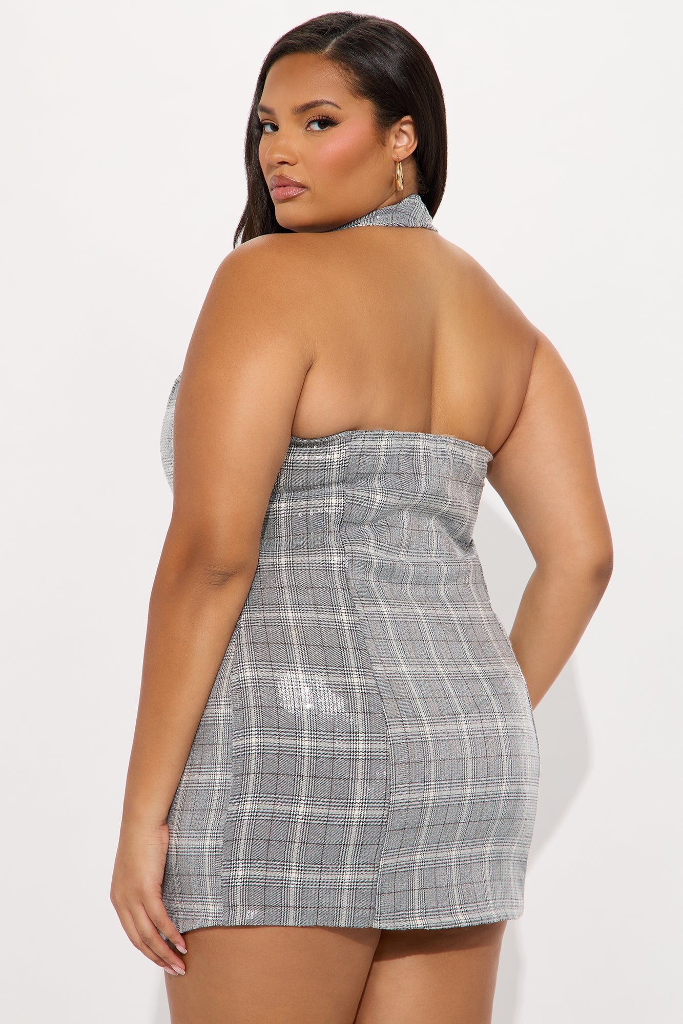 Parisa Plaid Sequin Mini Dress - Grey/combo