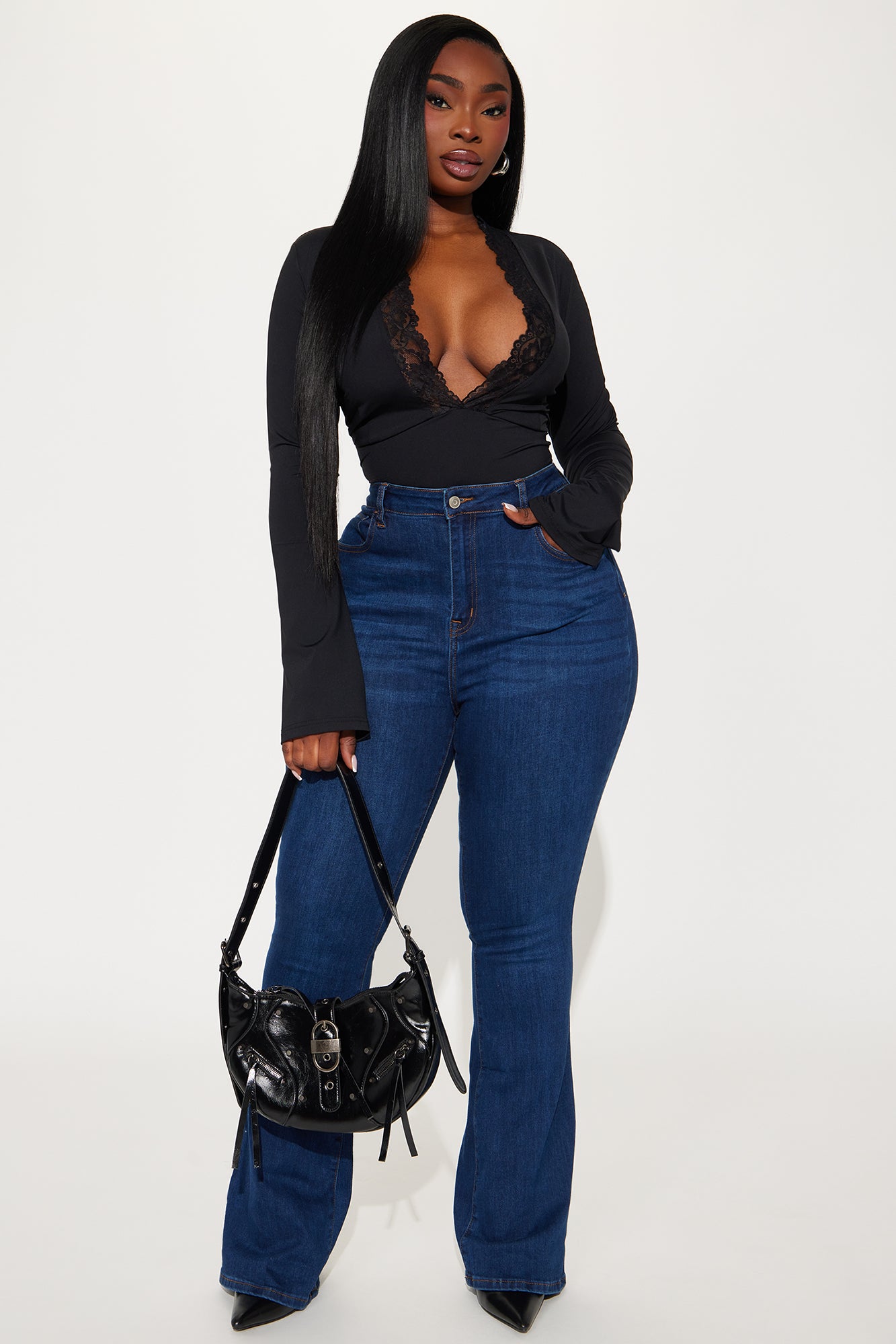Sarai Lace Long Sleeve Top - Black