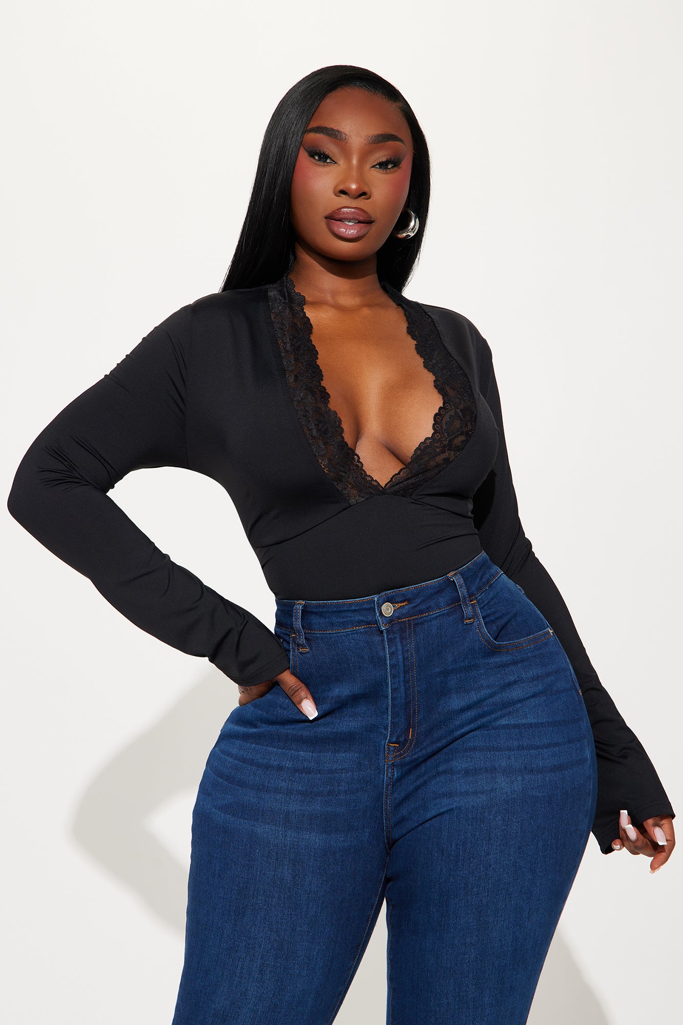 Sarai Lace Long Sleeve Top - Black