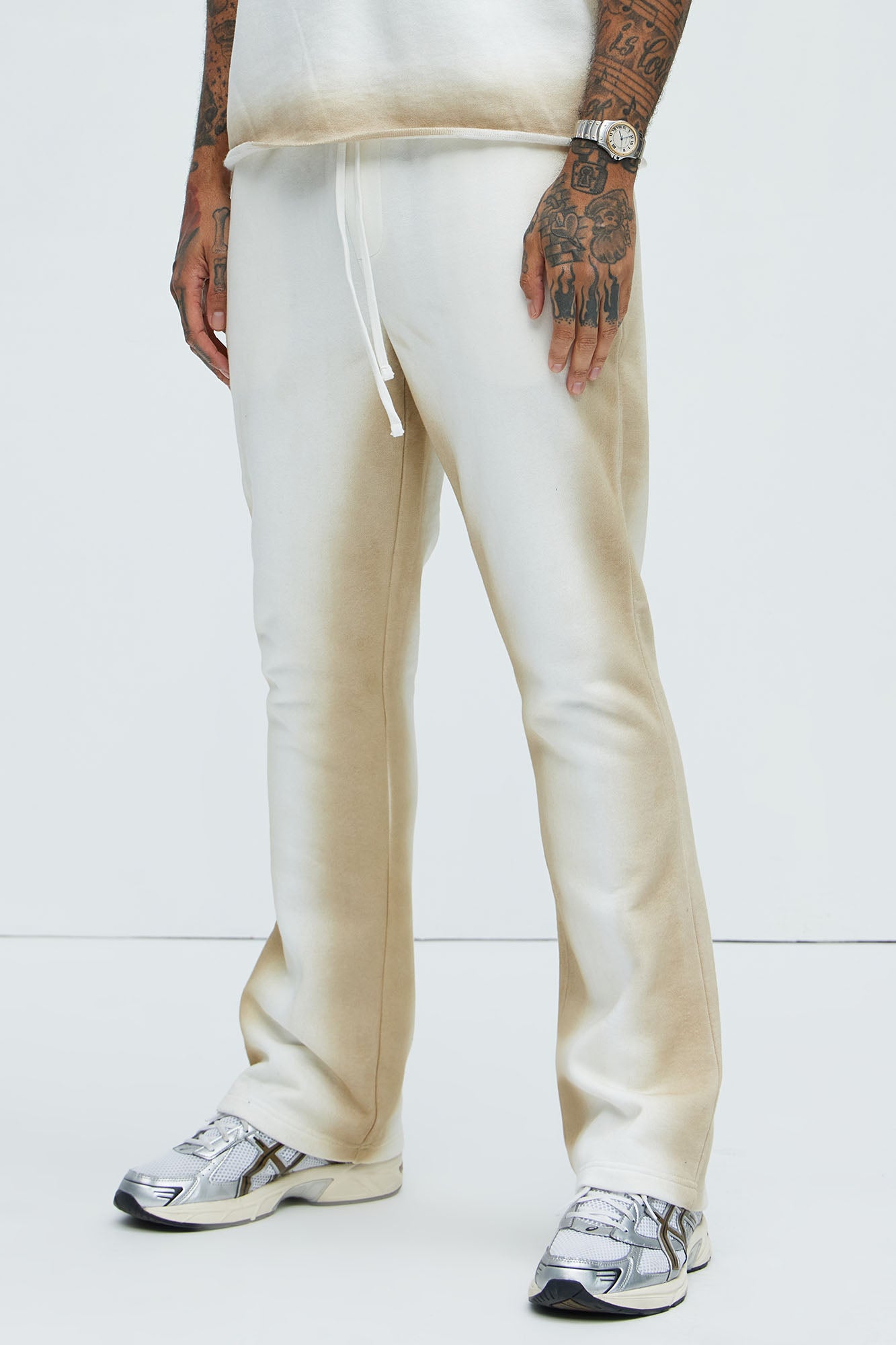 Tayson Blurred Lines Skinny Flare Sweatpants - Cream