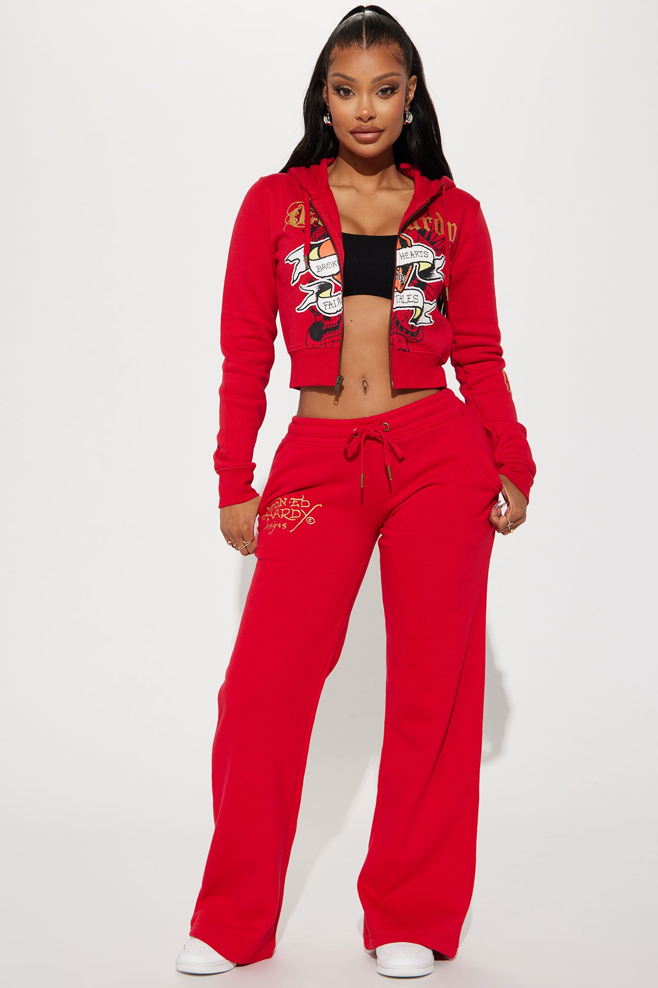 Broken Hearts Ed Hardy Wide Leg Pant - Red