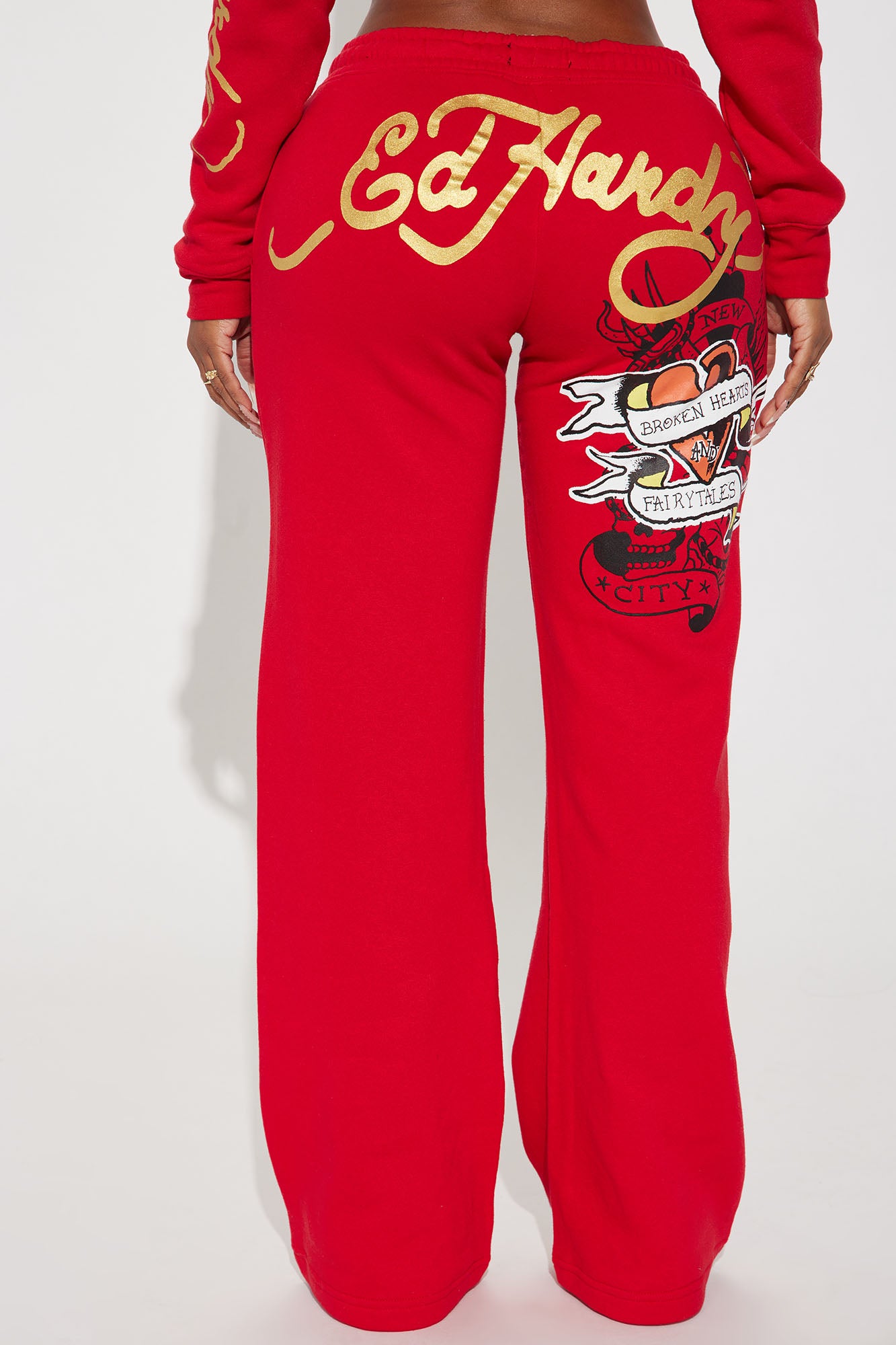 Broken Hearts Ed Hardy Wide Leg Pant - Red