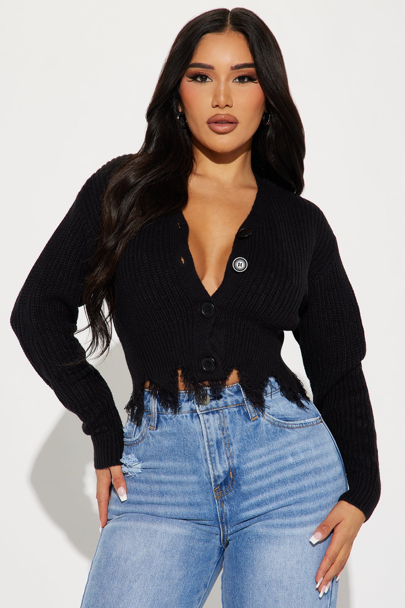 Distressed With You Cardigan - Black