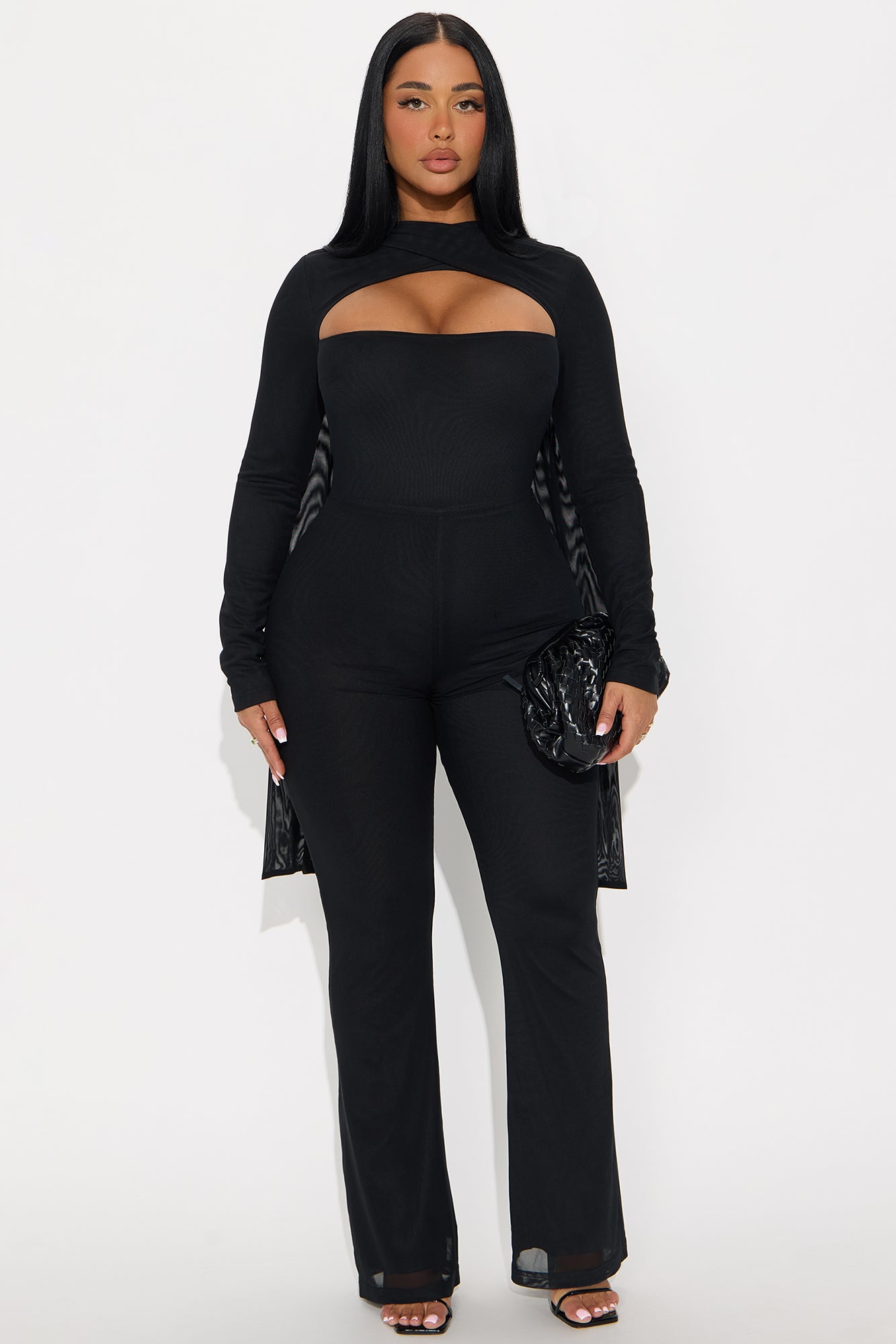 Night Moves Mesh Scarf Jumpsuit - Black