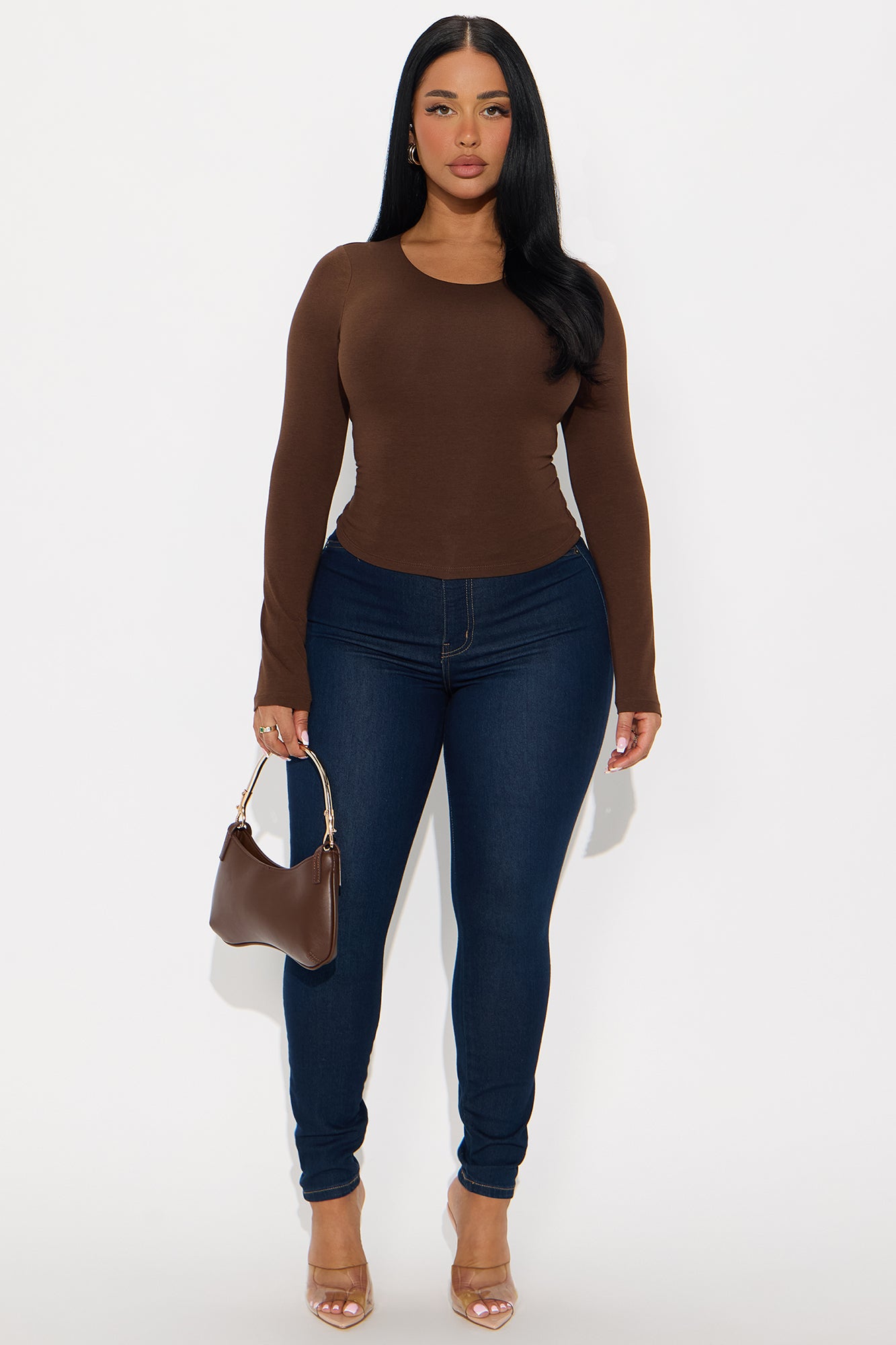 Gianna Double Lined Long Sleeve Top - Brown
