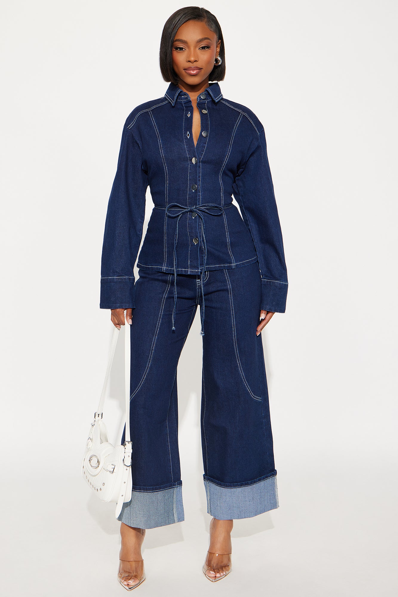 Camila Denim Fitted Pant Set - Dark Wash