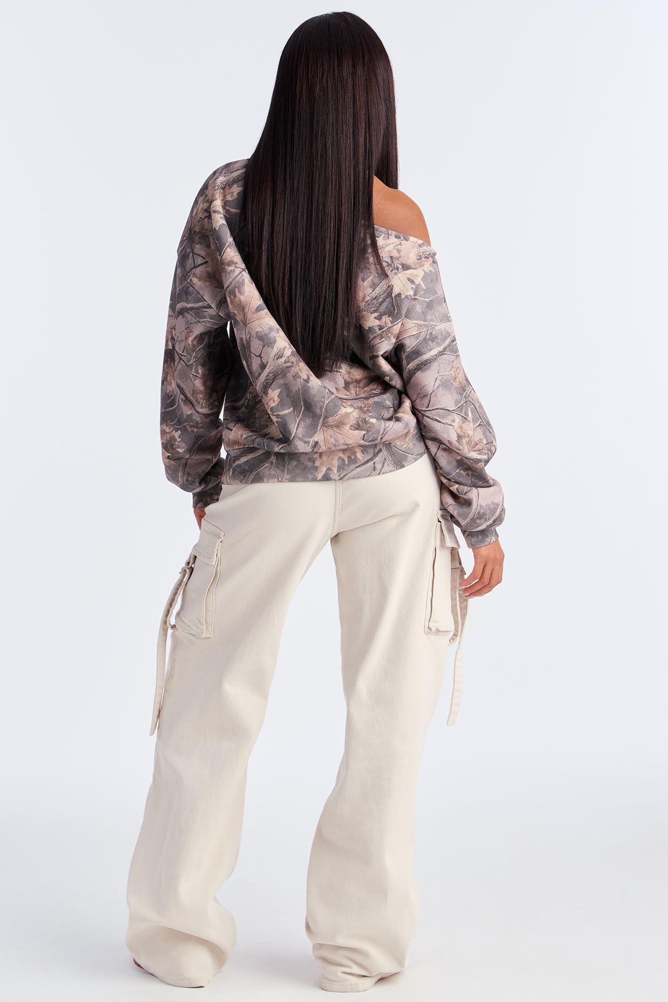 Brooklyn NY Camo Off Shoulder Sweatshirt - Olive/combo