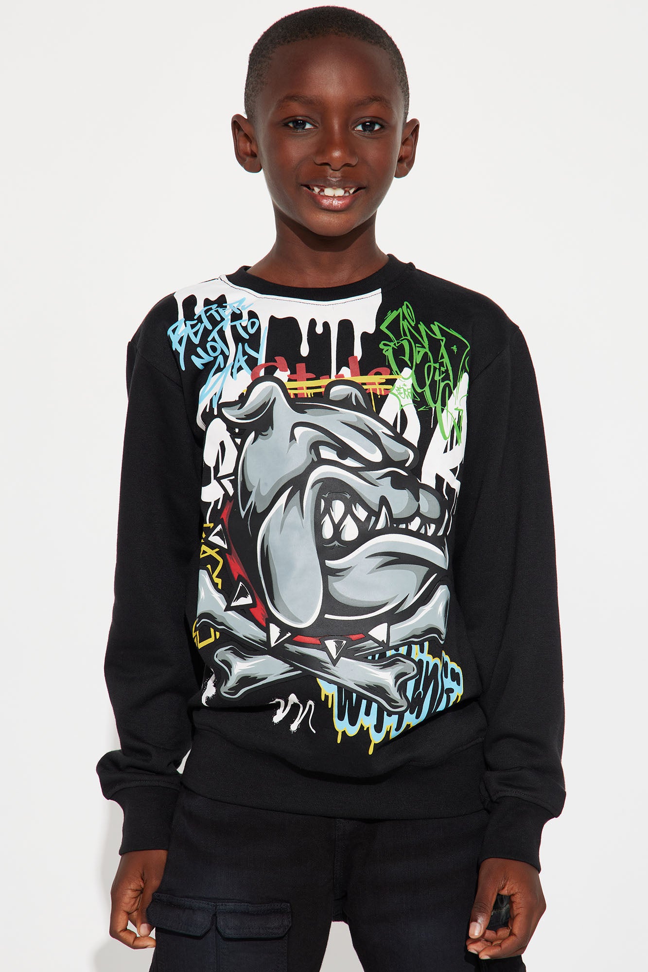 Mini Bull Dog Fleece Crew Neck Sweatshirt - Black