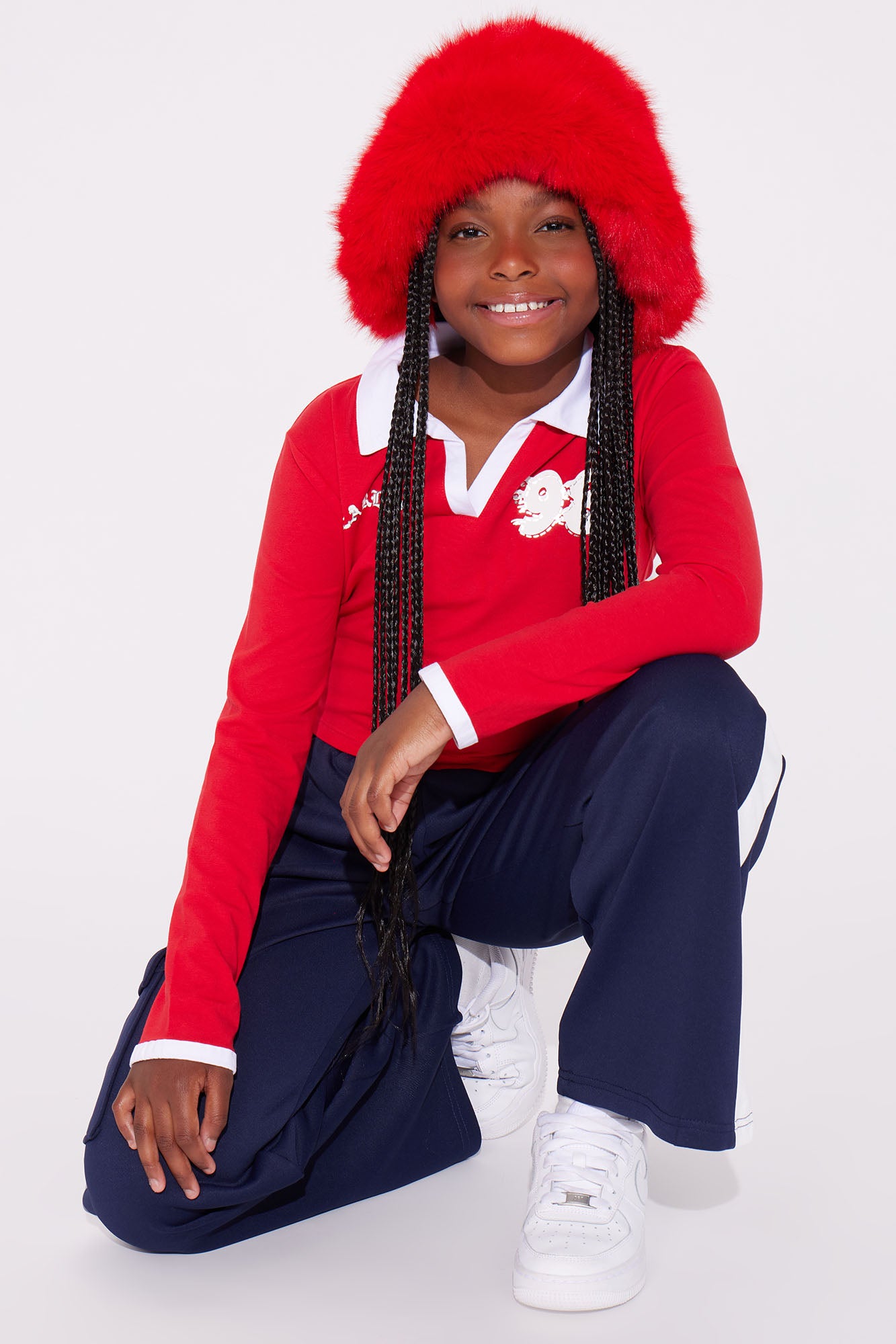 Mini Fearless 98 Front/Back Long Sleeve Polo Shirt - Red