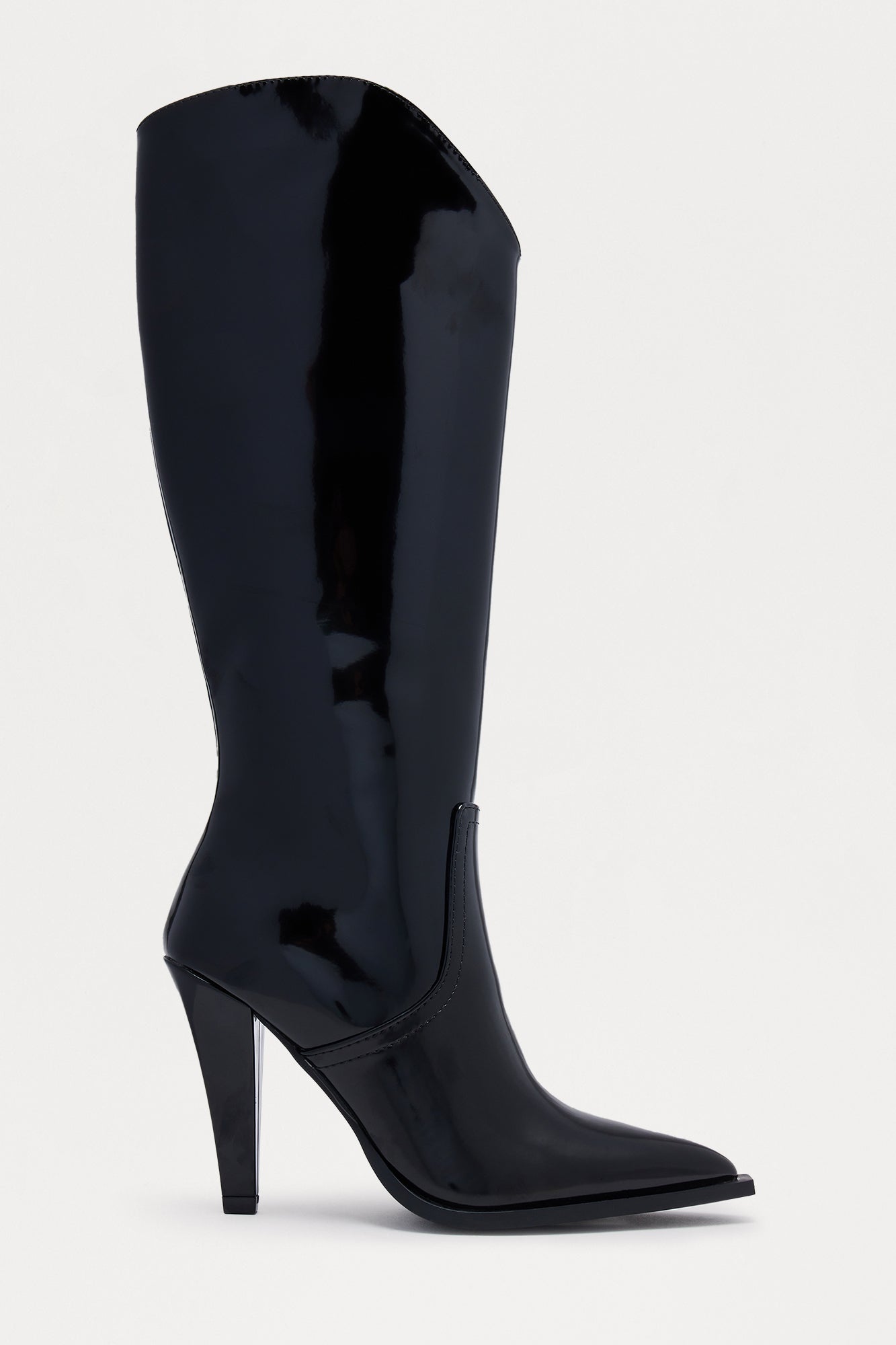 Cosmo Faux Patent Knee High Boots - Black