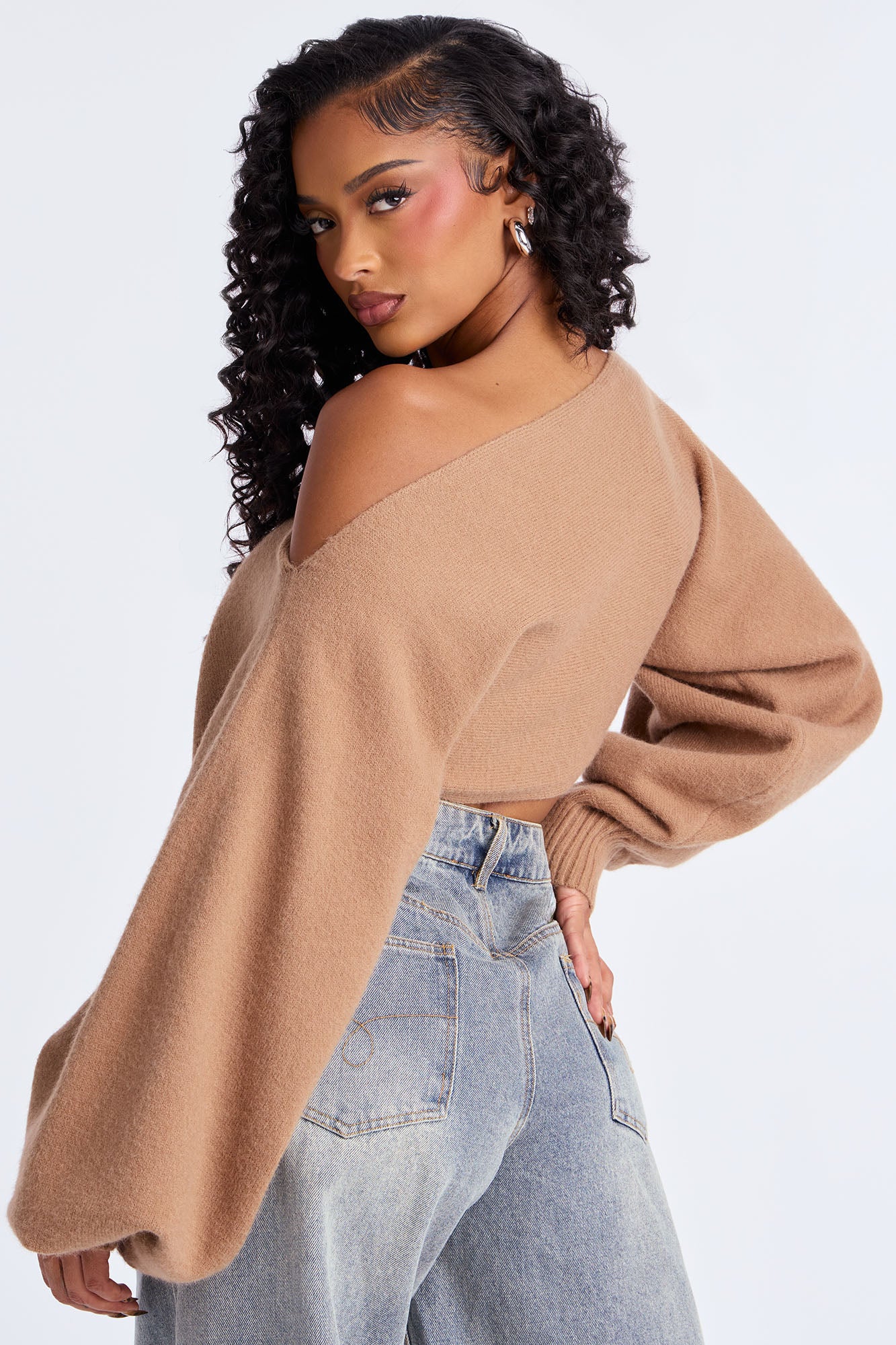 Love Away One Shoulder Sweater Top - Mocha