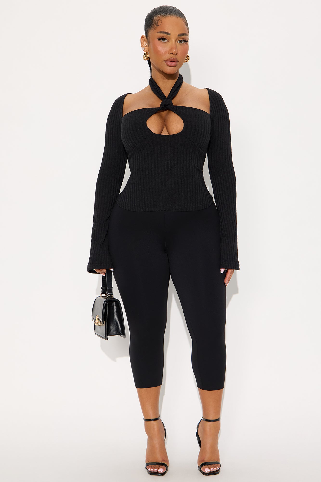 Safina Long Sleeve Ribbed Top - Black
