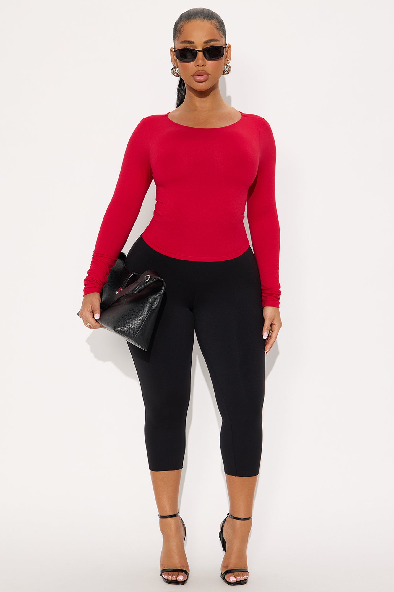 Mallory Long Sleeve Boat Neck Baby Tee - Red