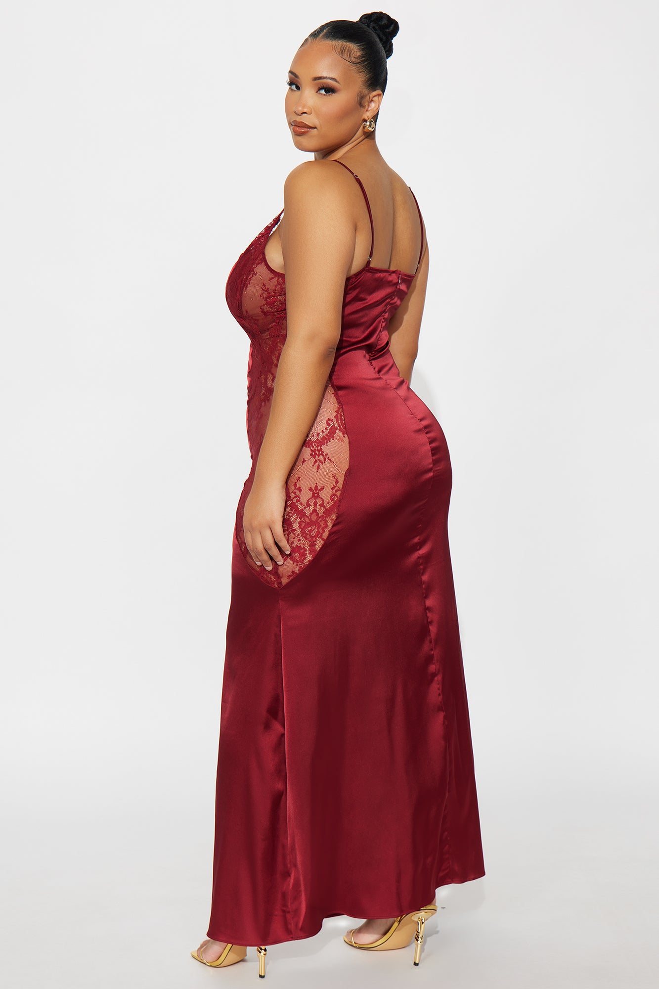 Heart Keeper Lace Satin Maxi Dress - Burgundy