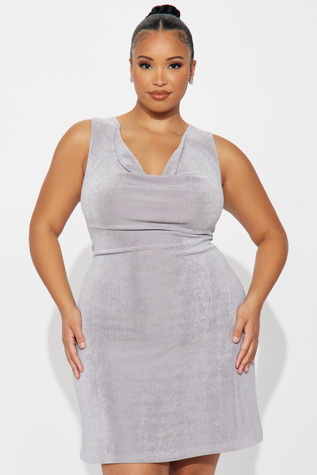 Sandra Open Back Slinky Mini Dress - Silver
