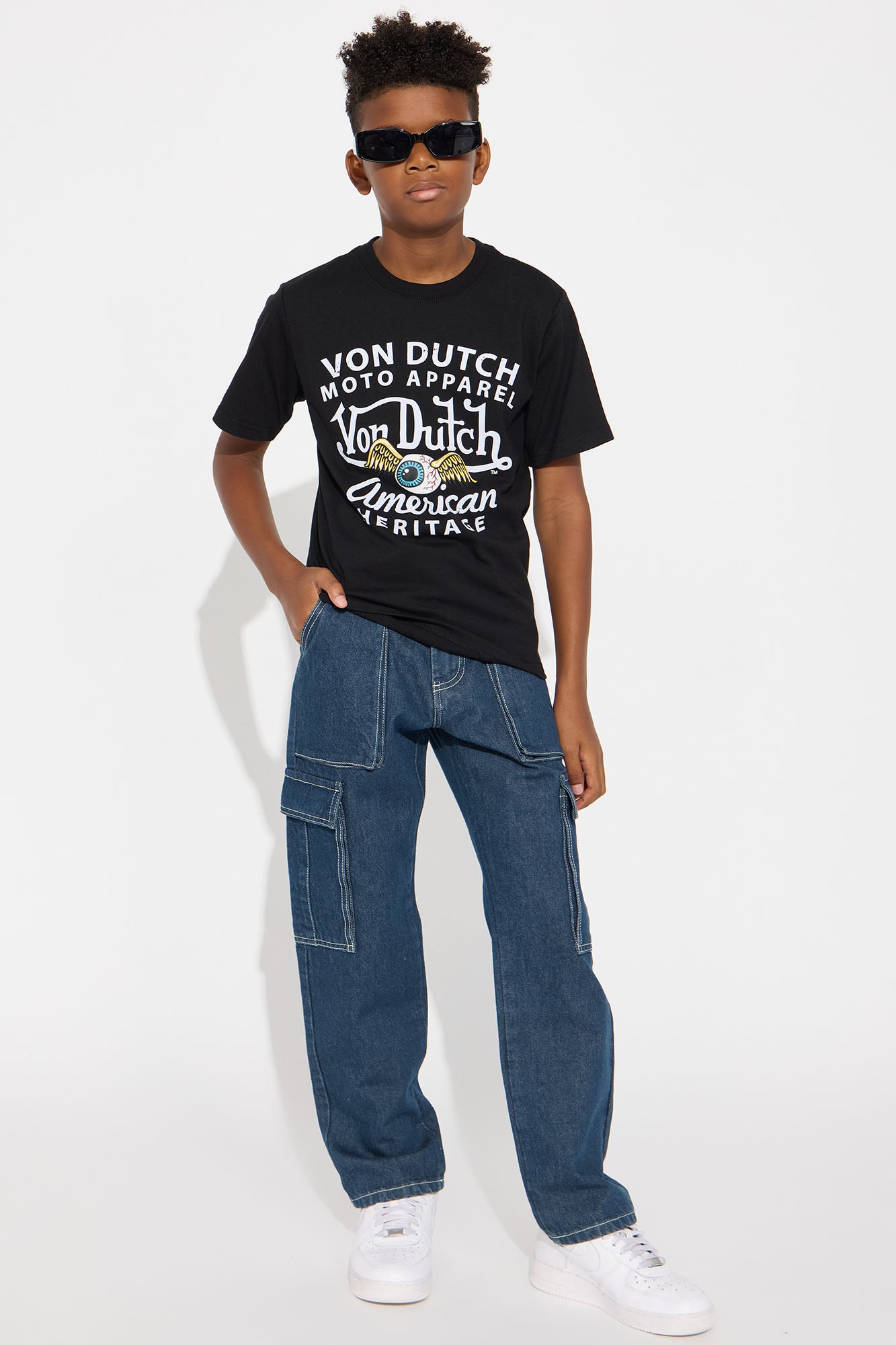 Mini Oversized Cropped Von Dutch Moto Tee - Black