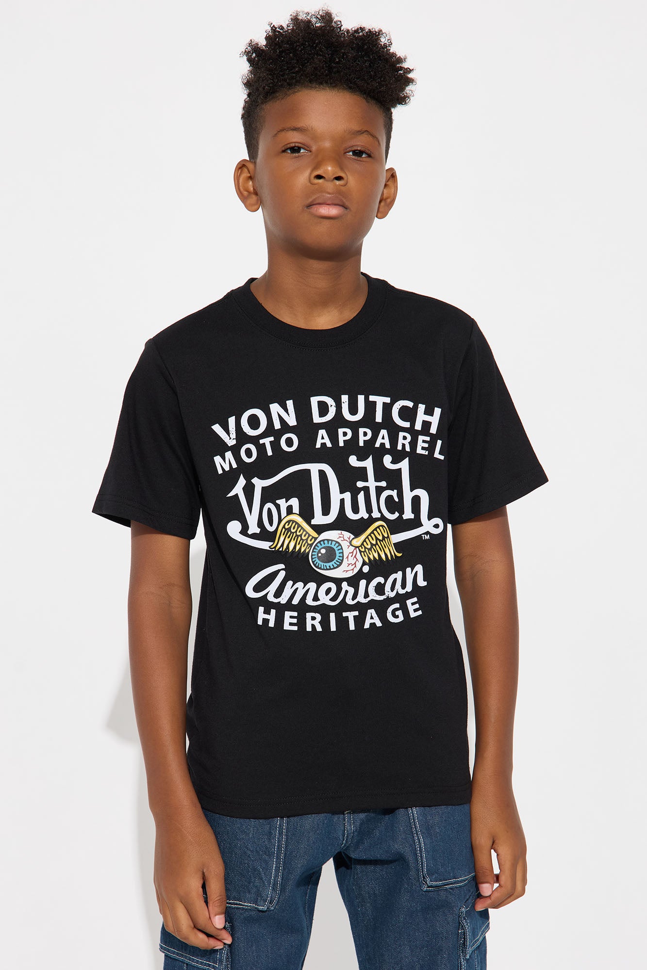 Mini Oversized Cropped Von Dutch Moto Tee - Black