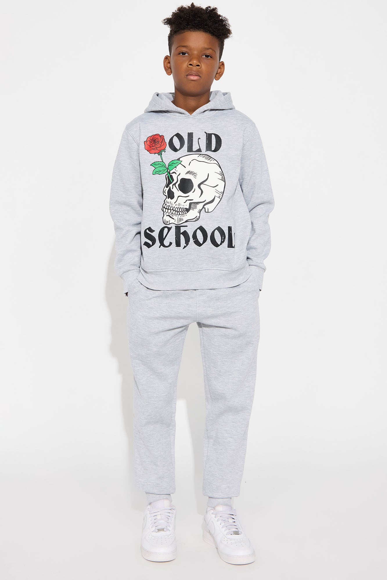 Mini Old School Hoodie And Jogger Pant Set - Heather Grey