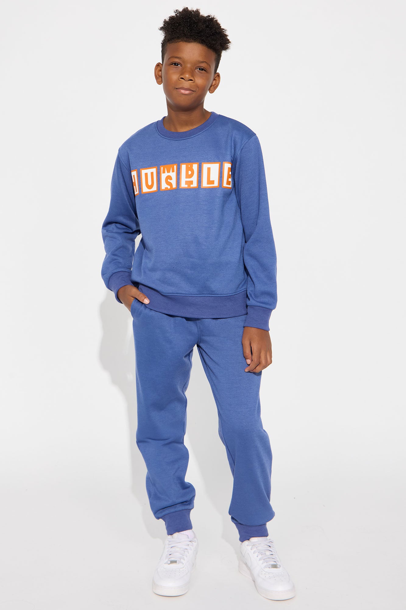 Mini Humble Hustler Crew Neck Sweatshirt And Jogger Pant Set - Navy