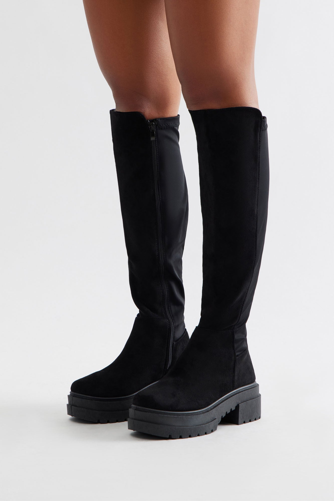 Riverside Faux Leather Knee High Boots - Black
