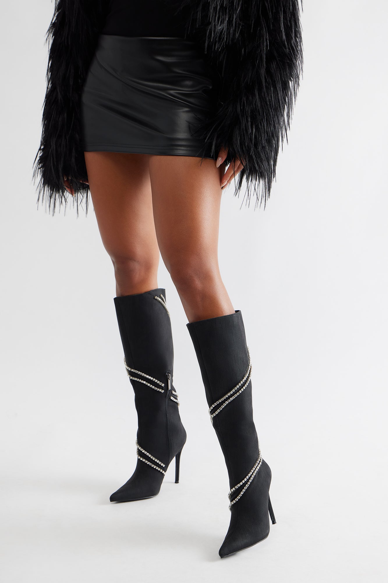 Brant Rhinestone Trim Boots - Black