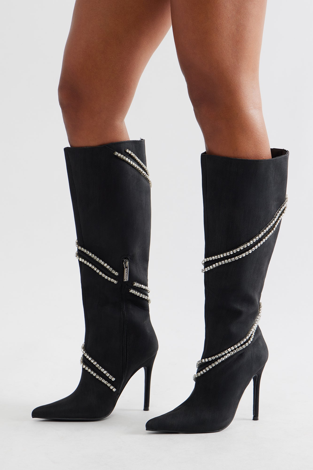 Brant Rhinestone Trim Boots - Black