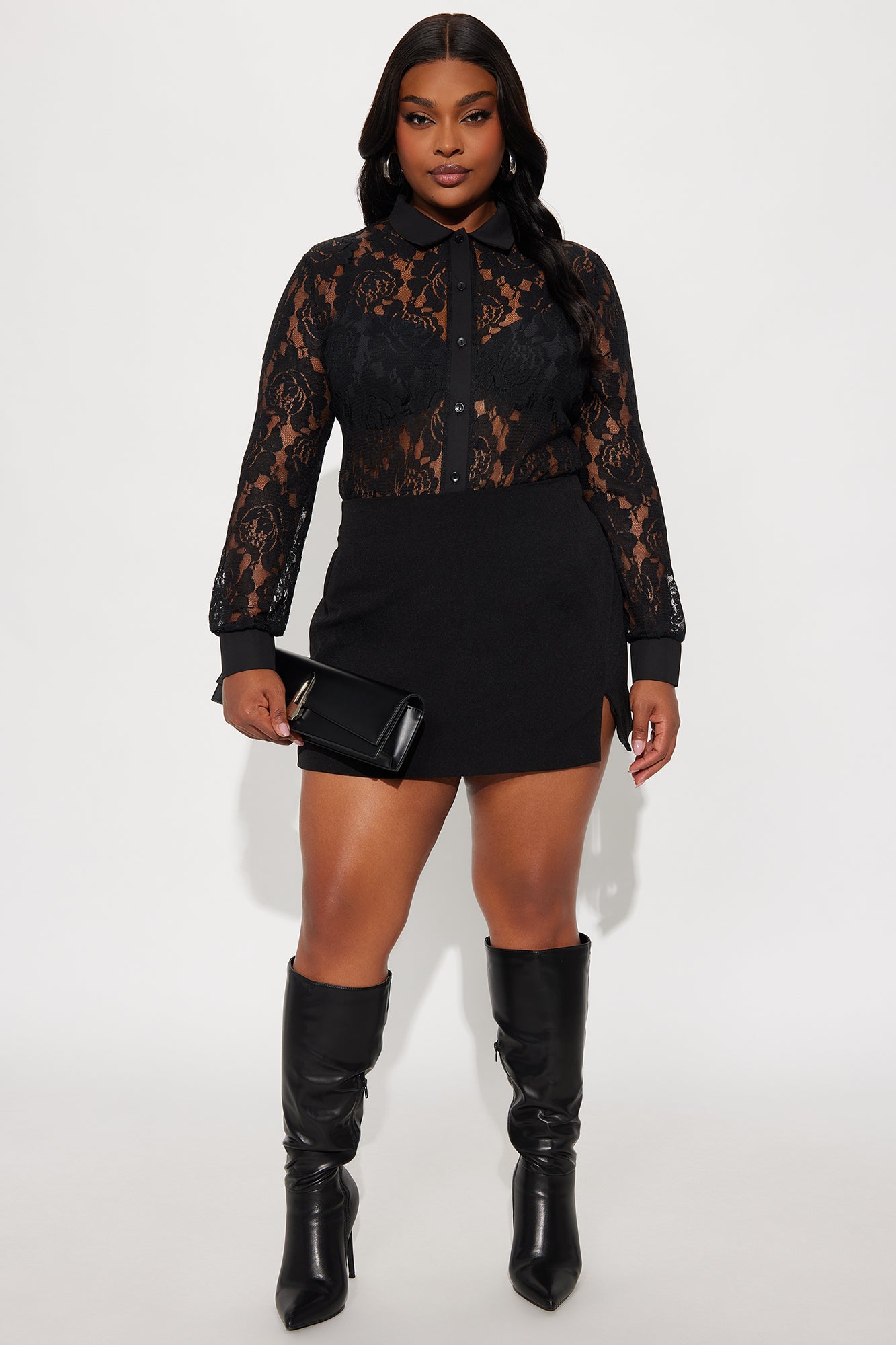 Drinks On Me Lace Shirt - Black