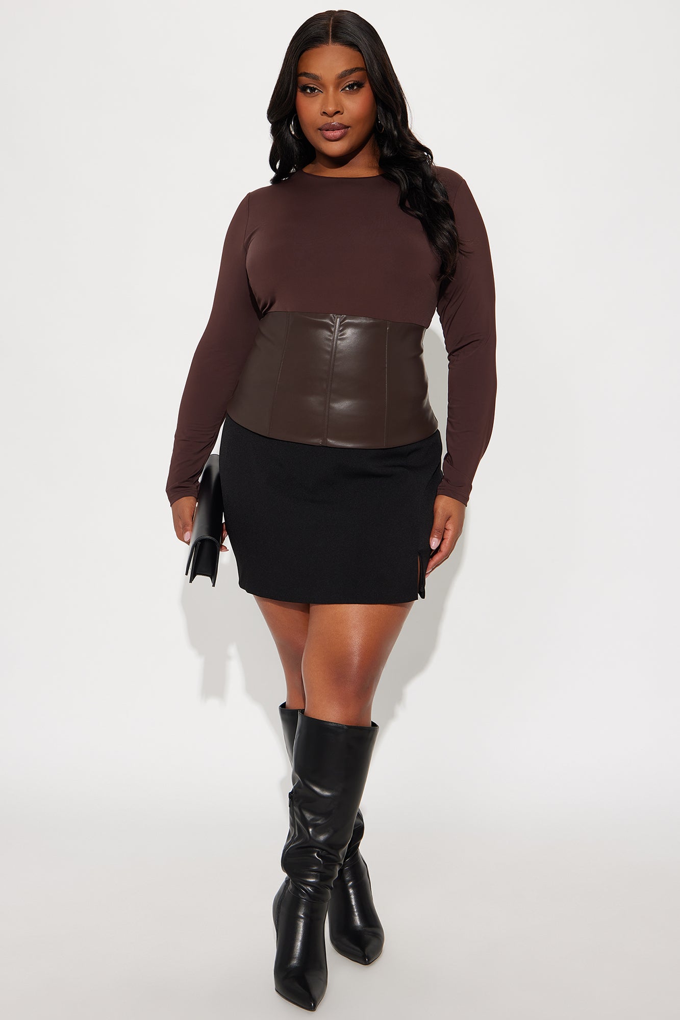 Rune Faux Leather Corset Top - Brown