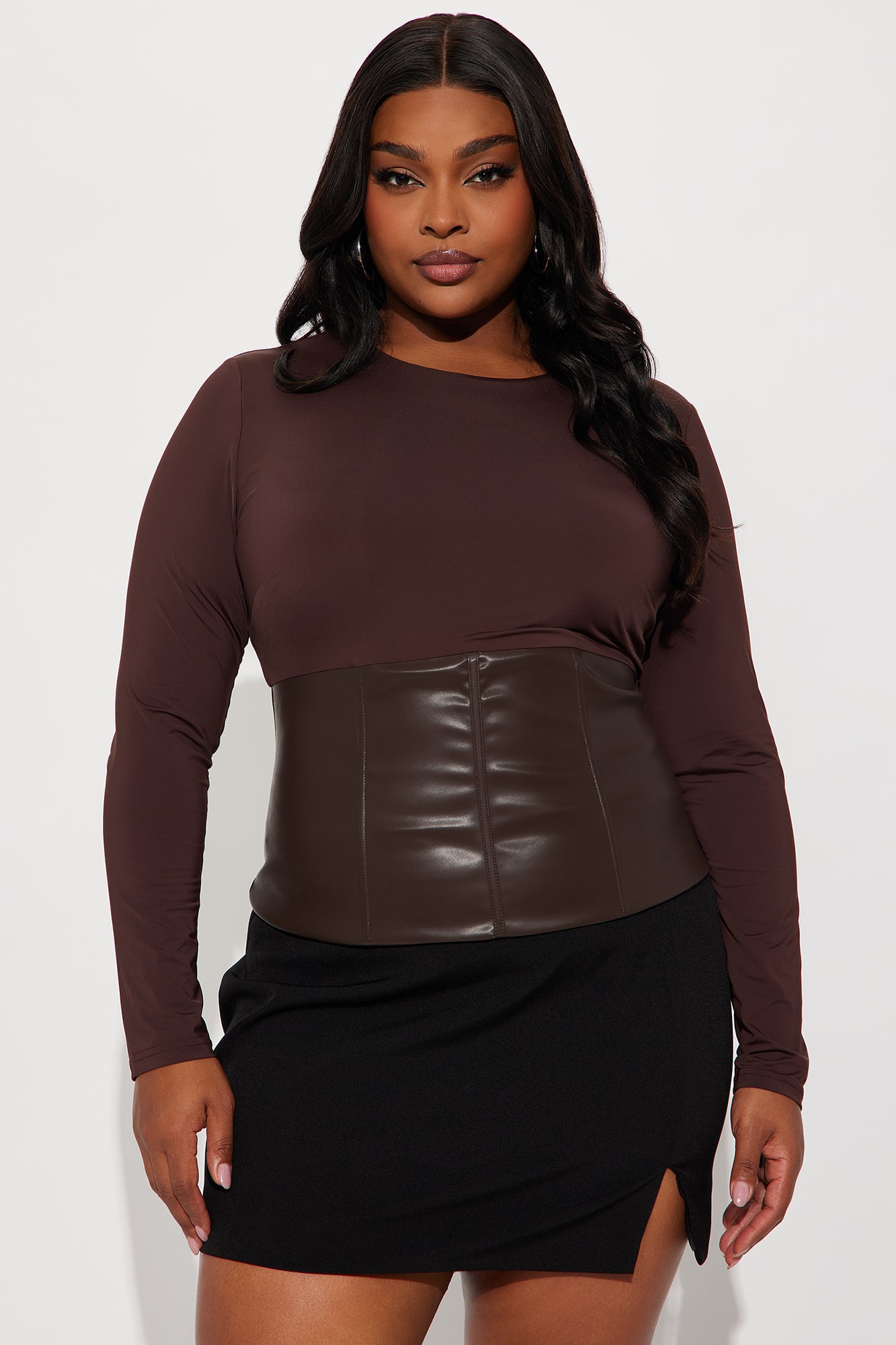 Rune Faux Leather Corset Top - Brown