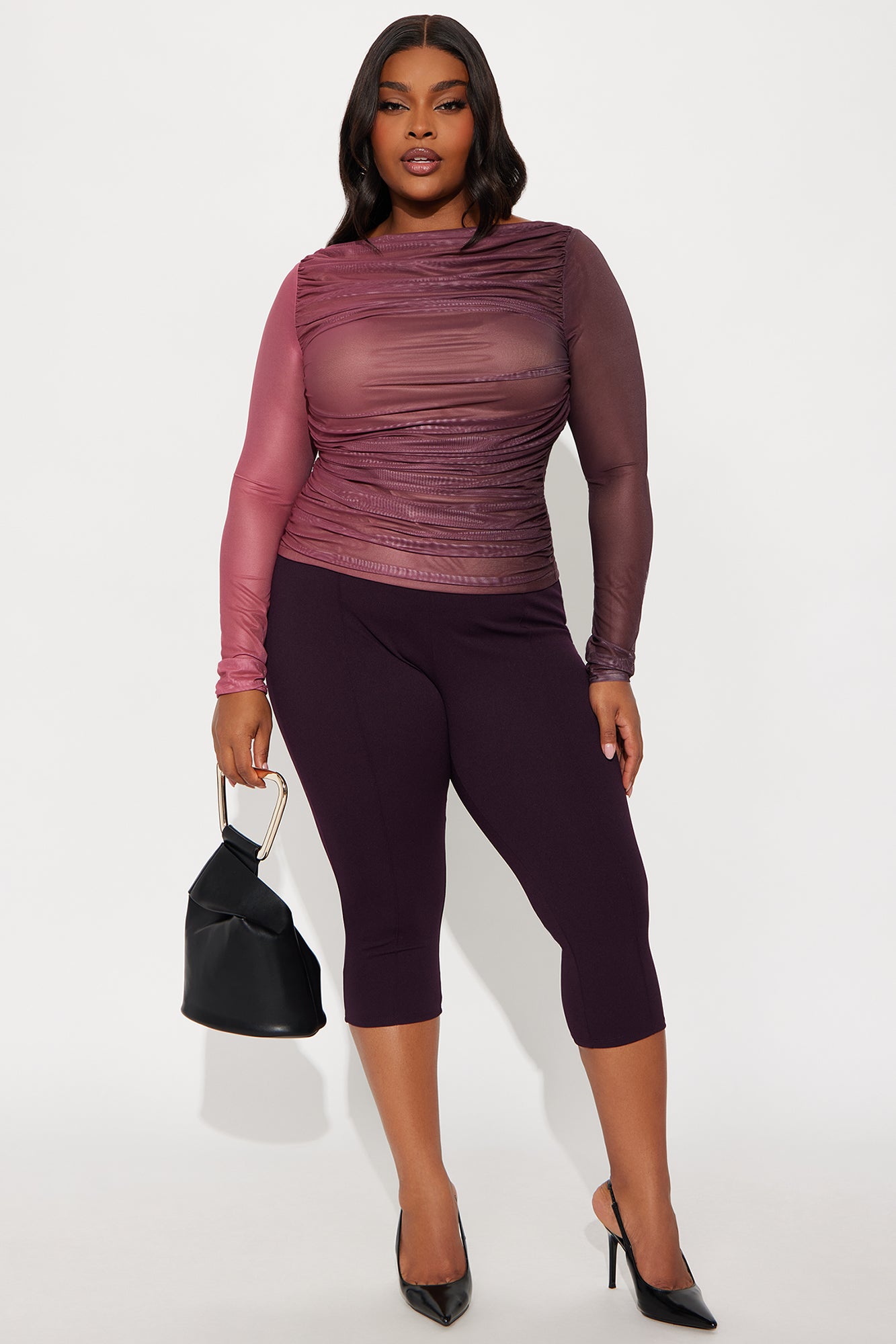 Never Ending Off Shoulder Mesh Top - Purple/combo