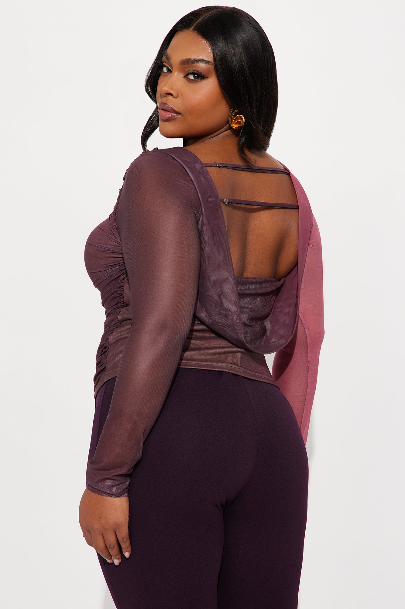 Never Ending Off Shoulder Mesh Top - Purple/combo