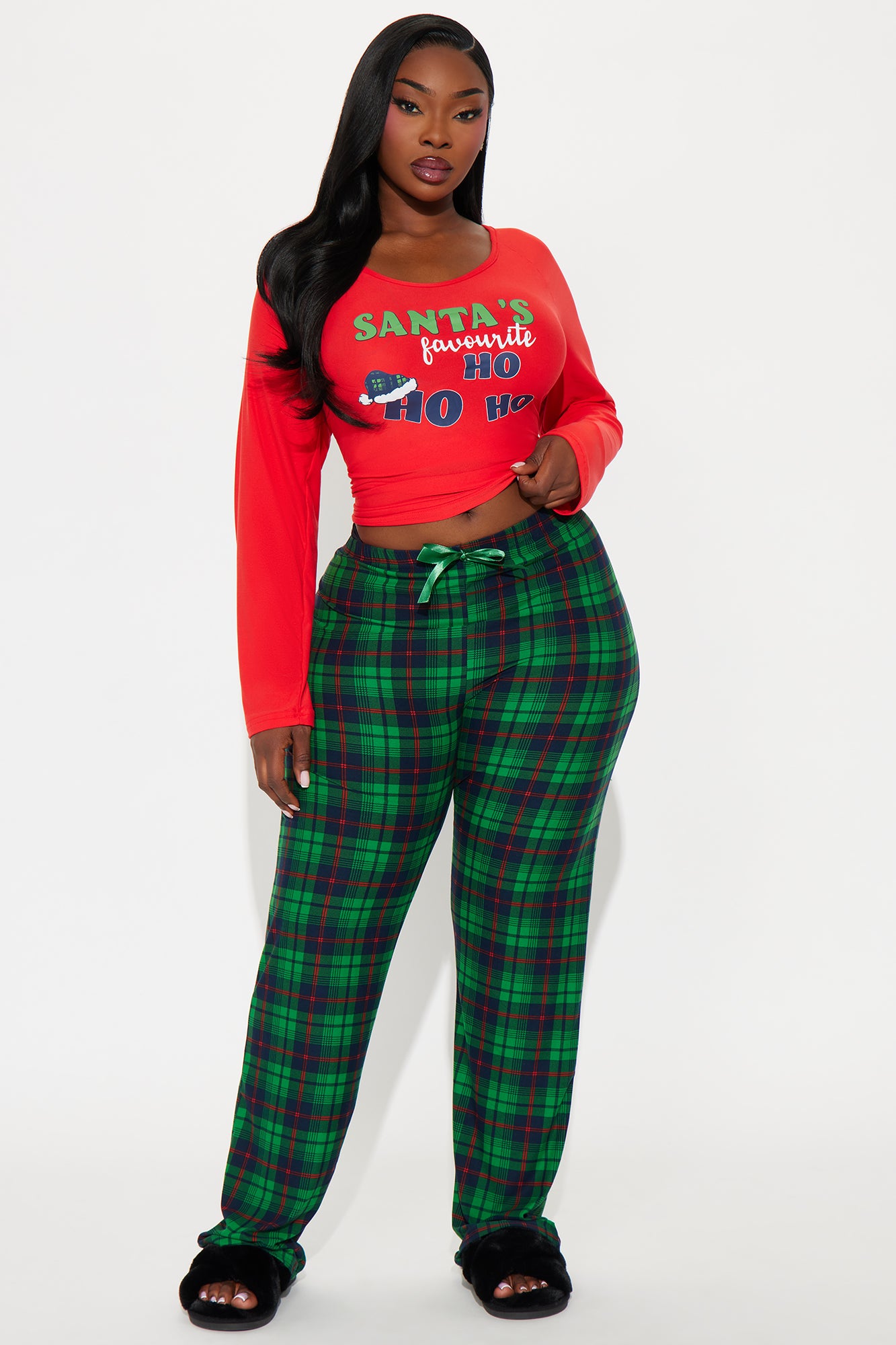 Santa's Favorite Ho Long Sleeve PJ Pant Set - Red/combo