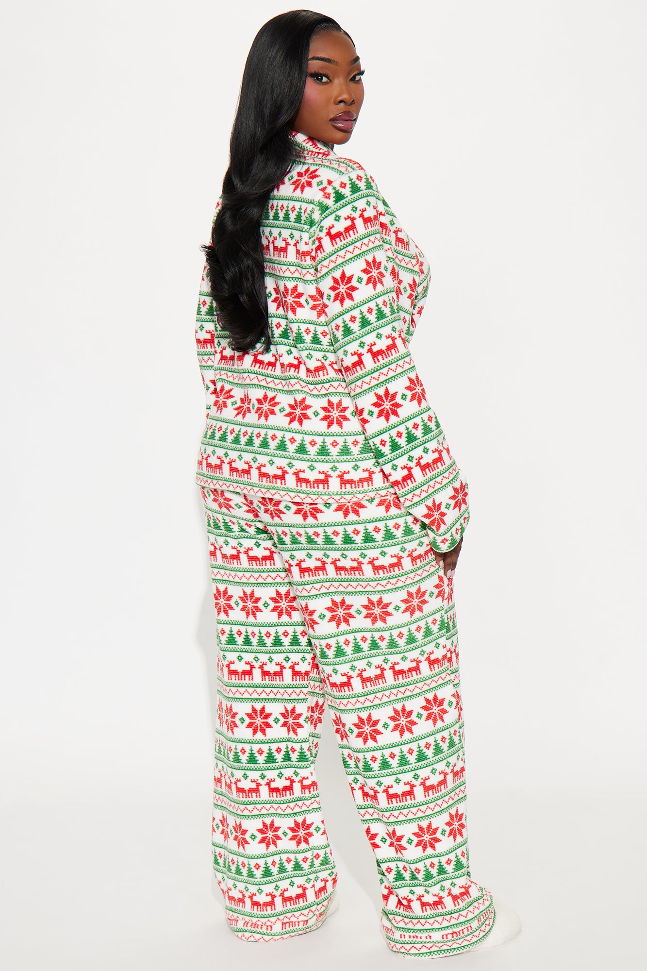 Feels Like Christmas Plush Long Sleeve PJ Pant Set - White/combo