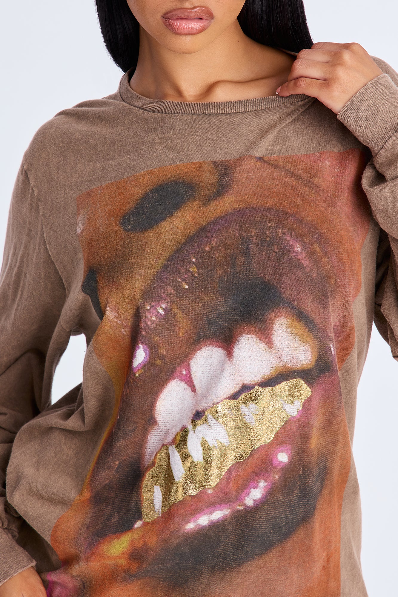 Grillz Long Sleeve Washed Tee - Brown