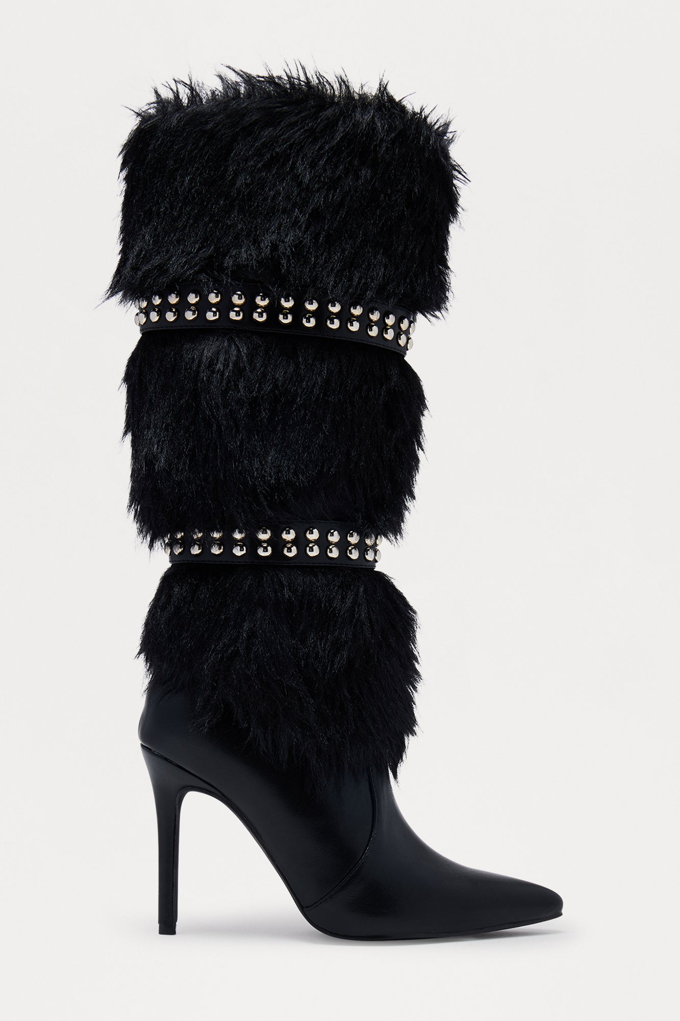 Lafayette Studded Faux Fur Boots - Black